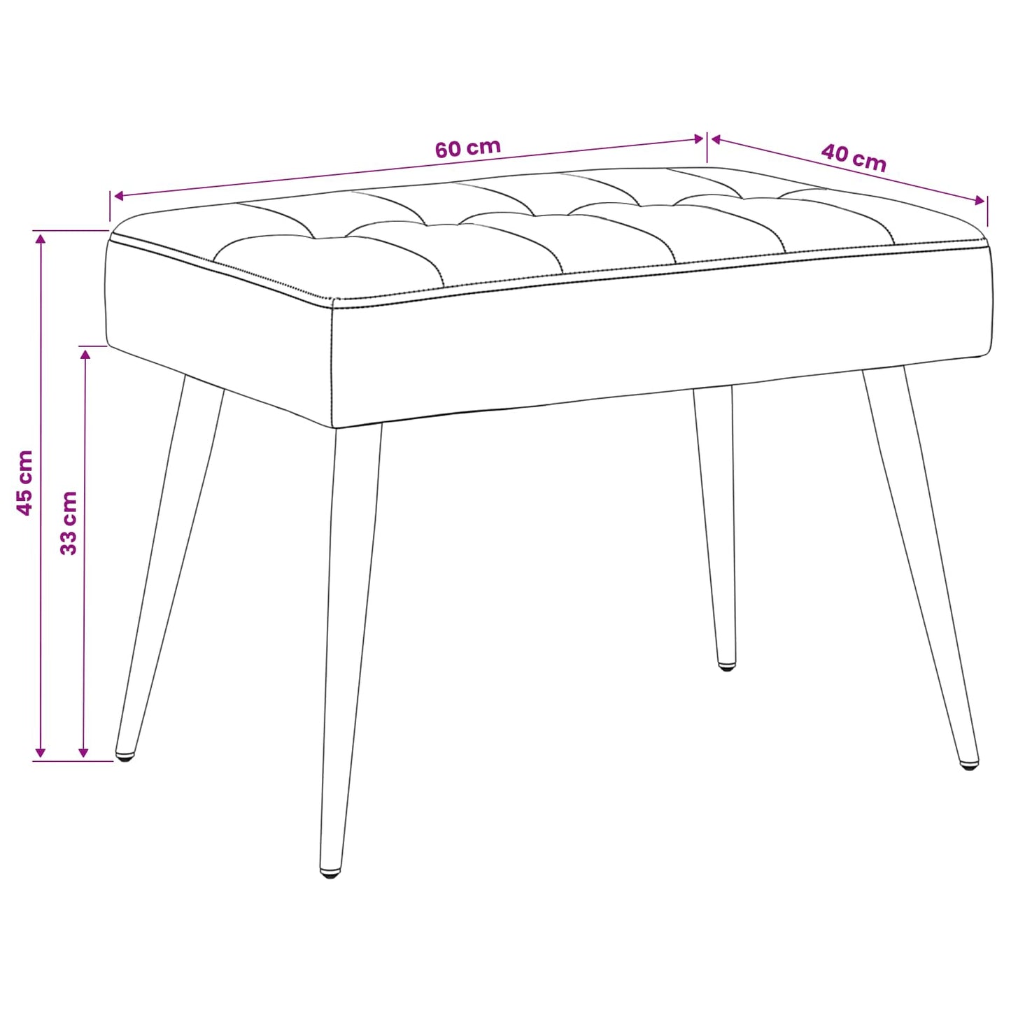 Bank mit Knopfheftung Dunkelgrau 60 x 40 x 45 cm Samt