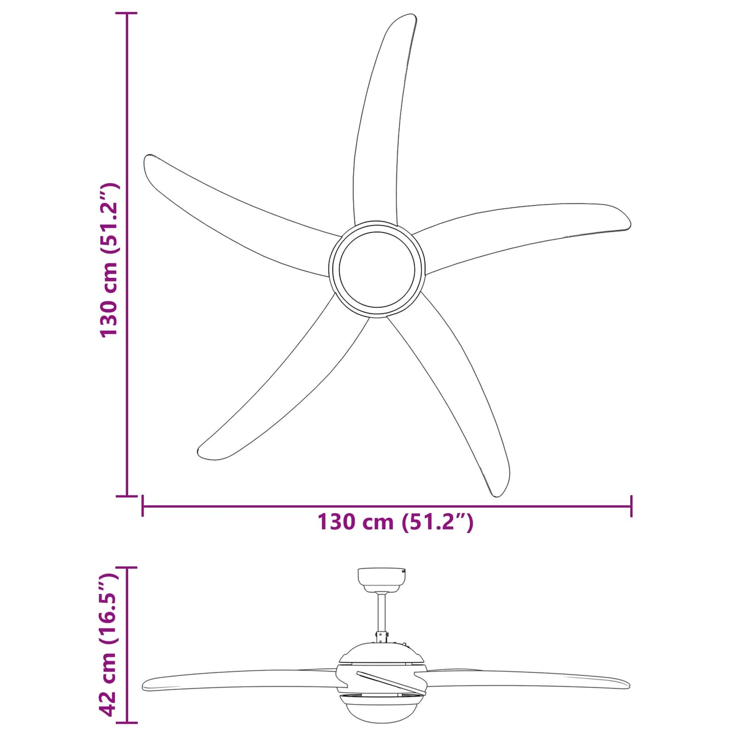 Deckenventilator mit Licht und Fernbedienung Ø 130 cm Schwarz
