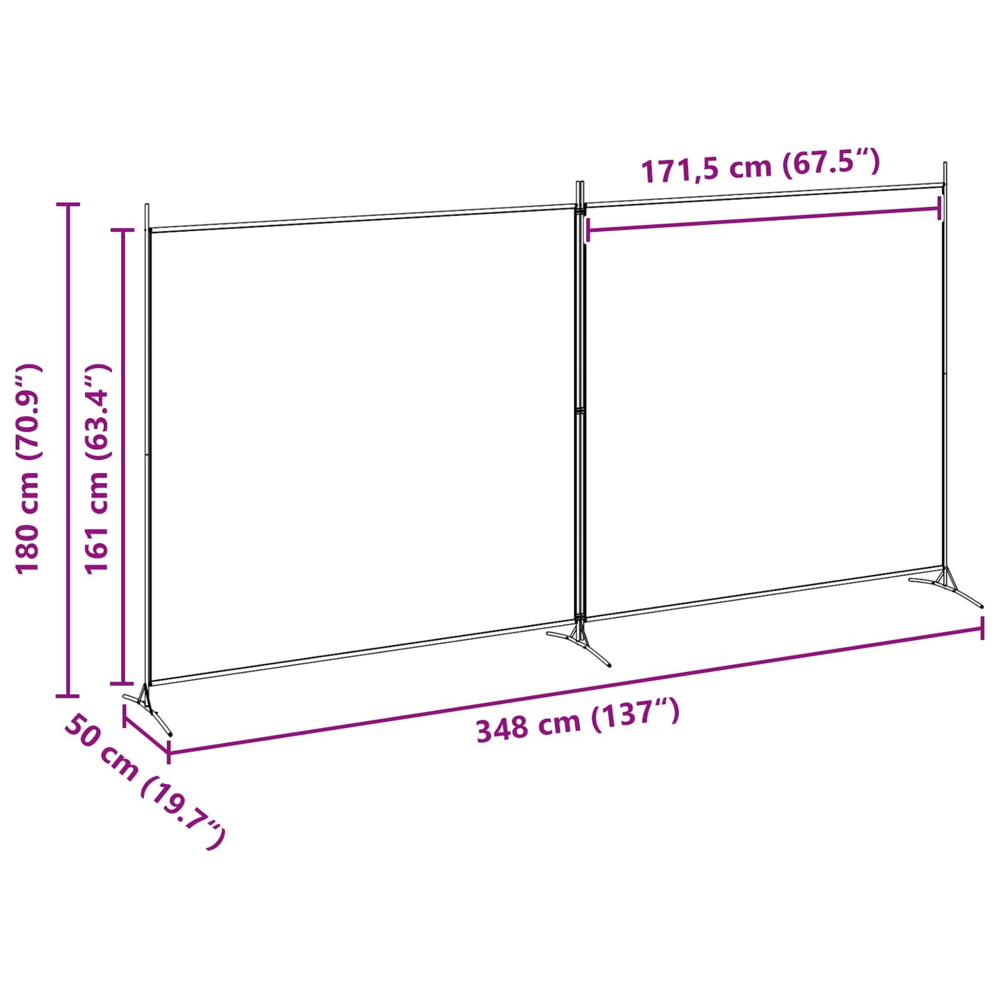 2-teiliger Raumteiler Beige 348 x 180 cm Stoff