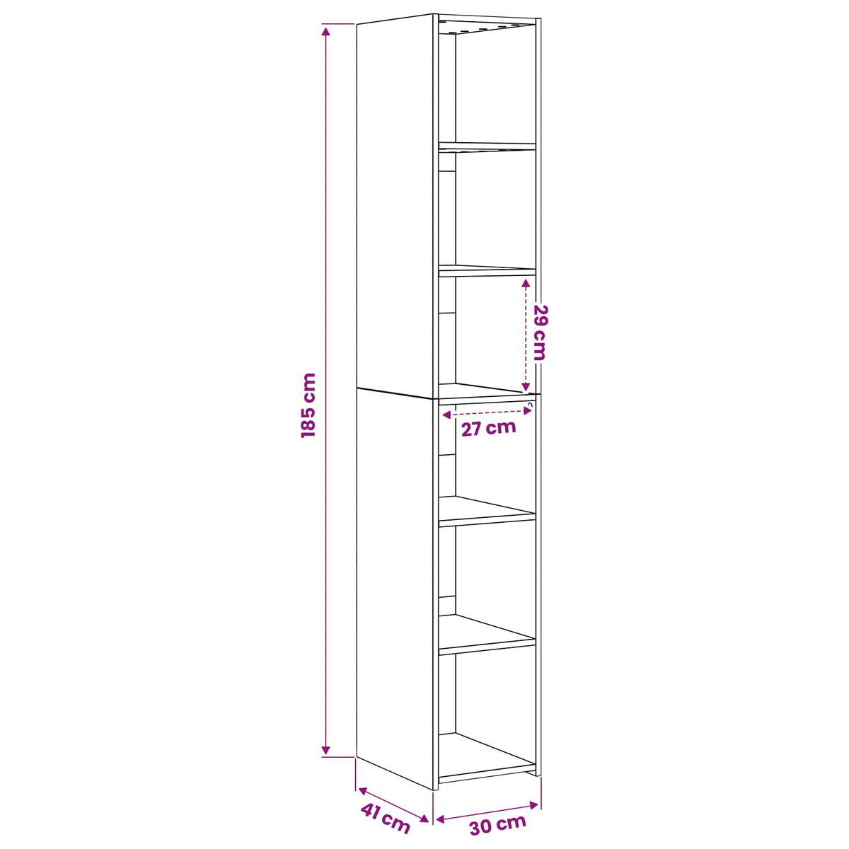 Highboard Schwarz Eichen-Optik 30 x 41 x 185 cm Holzwerkstoff