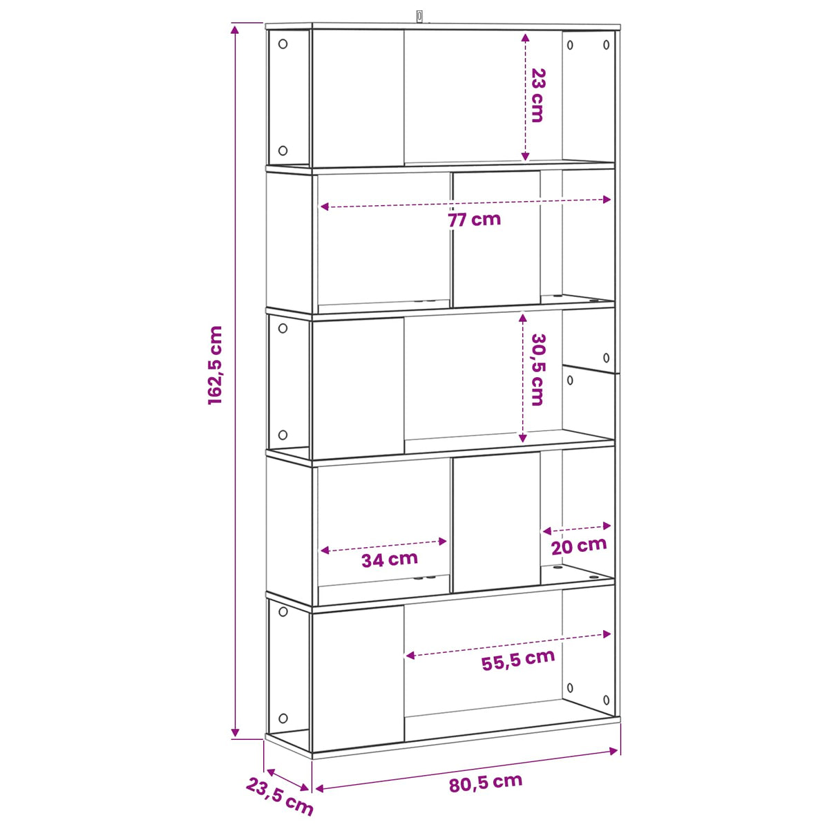 Bücherregal Schwarz Eichen-Optik 80,5 x 23,5 x 162,5 cm PB