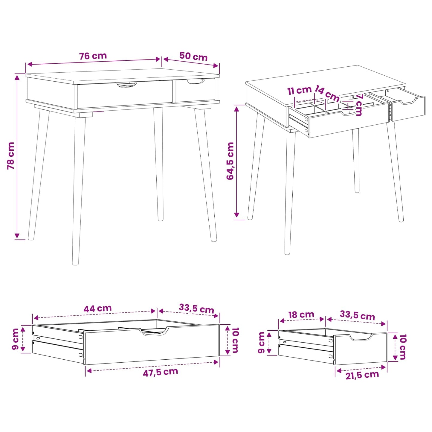 Schminktisch FAUSKE Weiß 76 x 50 x 78 cm