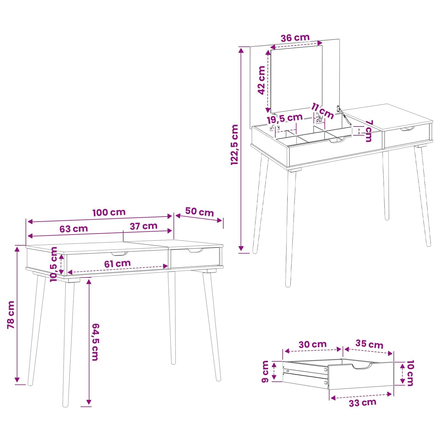 Schminktisch FAUSKE Weiß 100 x 50 x 78 cm