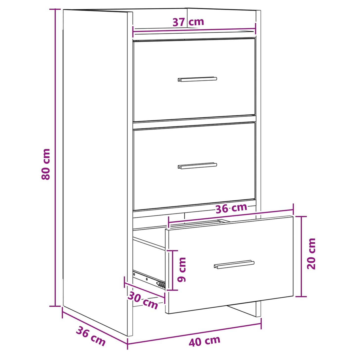 Sideboard Artisan-Eiche 40 x 36 x 80 cm Holzwerkstoff