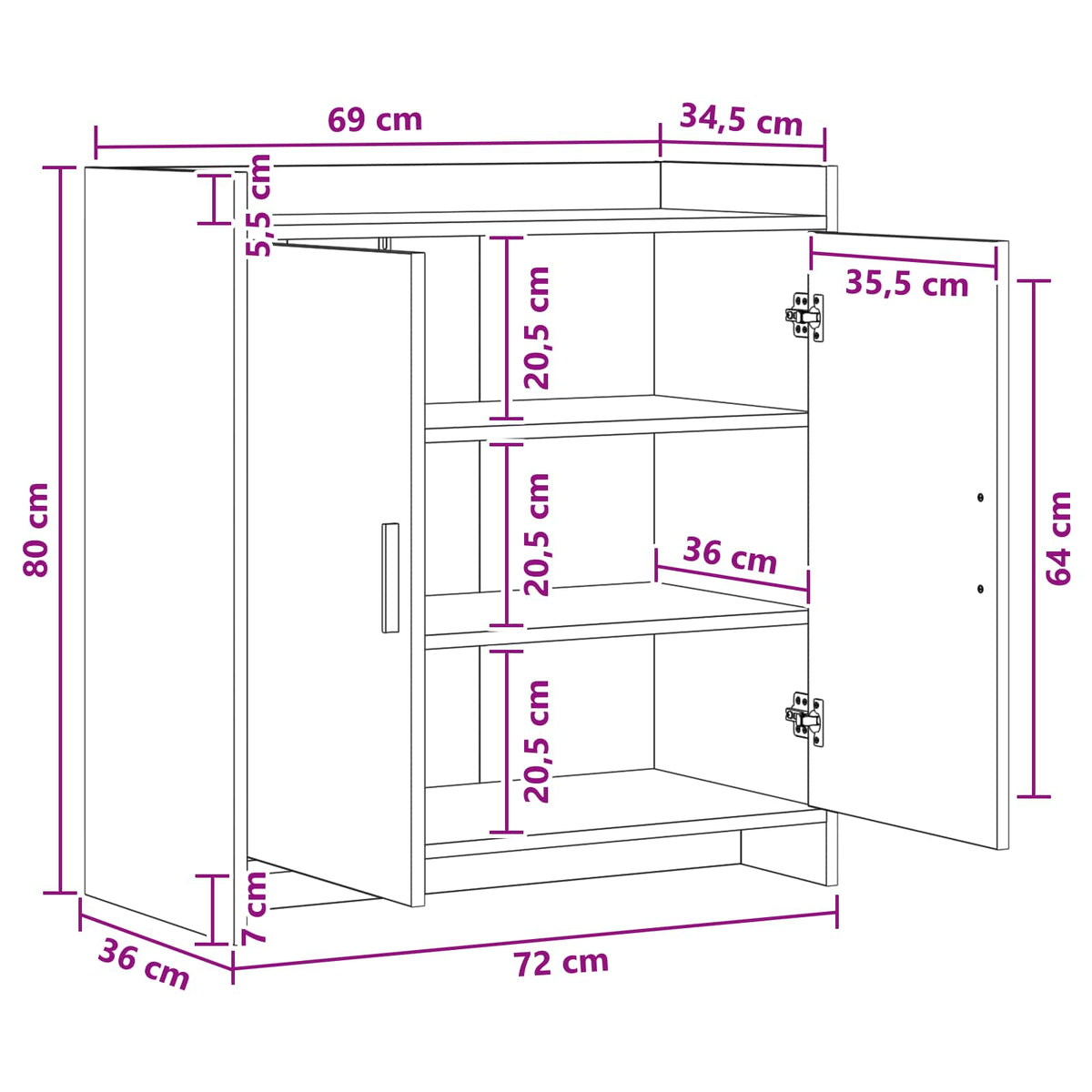 Sideboard Sonoma-Eiche 72 x 36 x 80 cm Holzwerkstoff