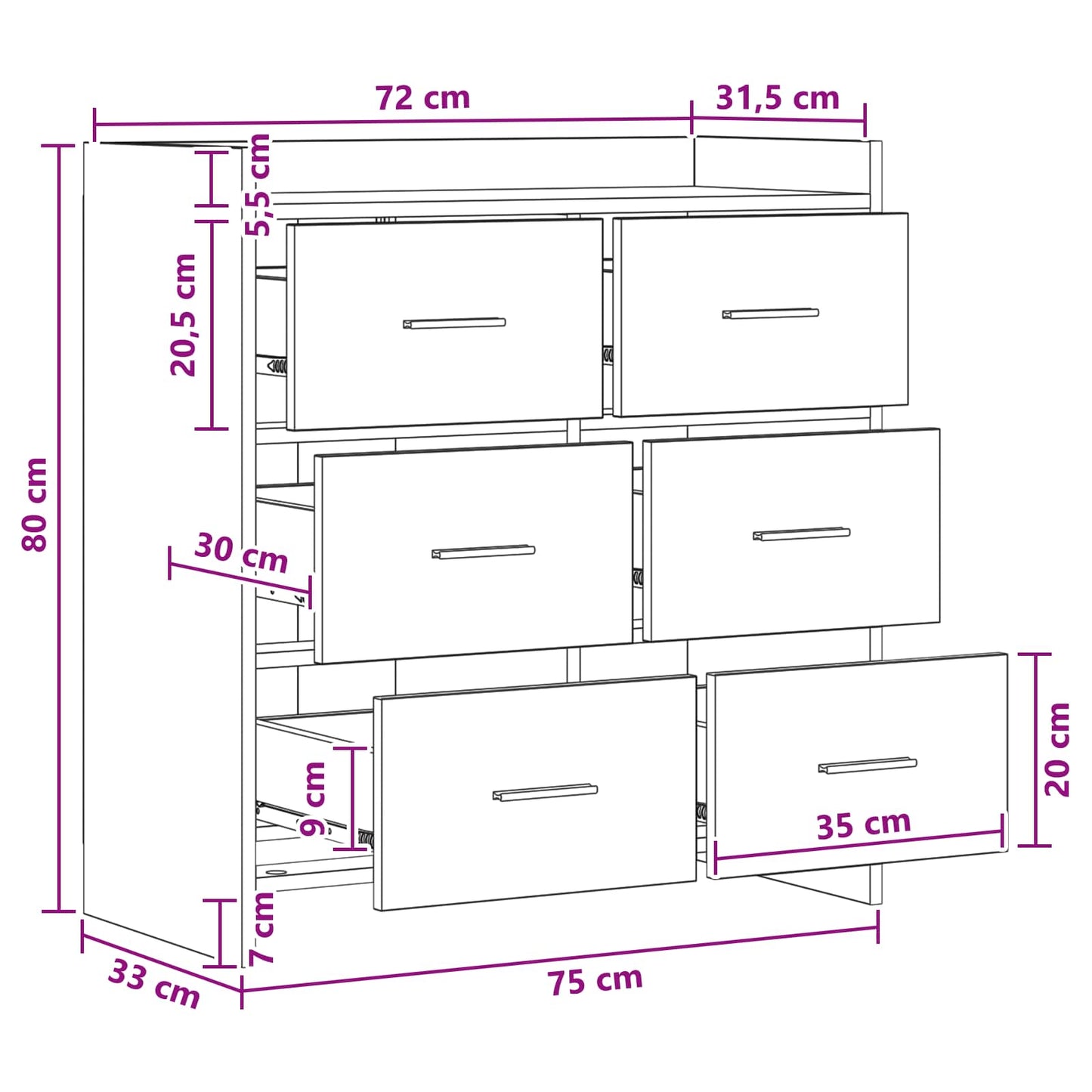 Sideboard Betongrau 75 x 33 x 80 cm Holzwerkstoff