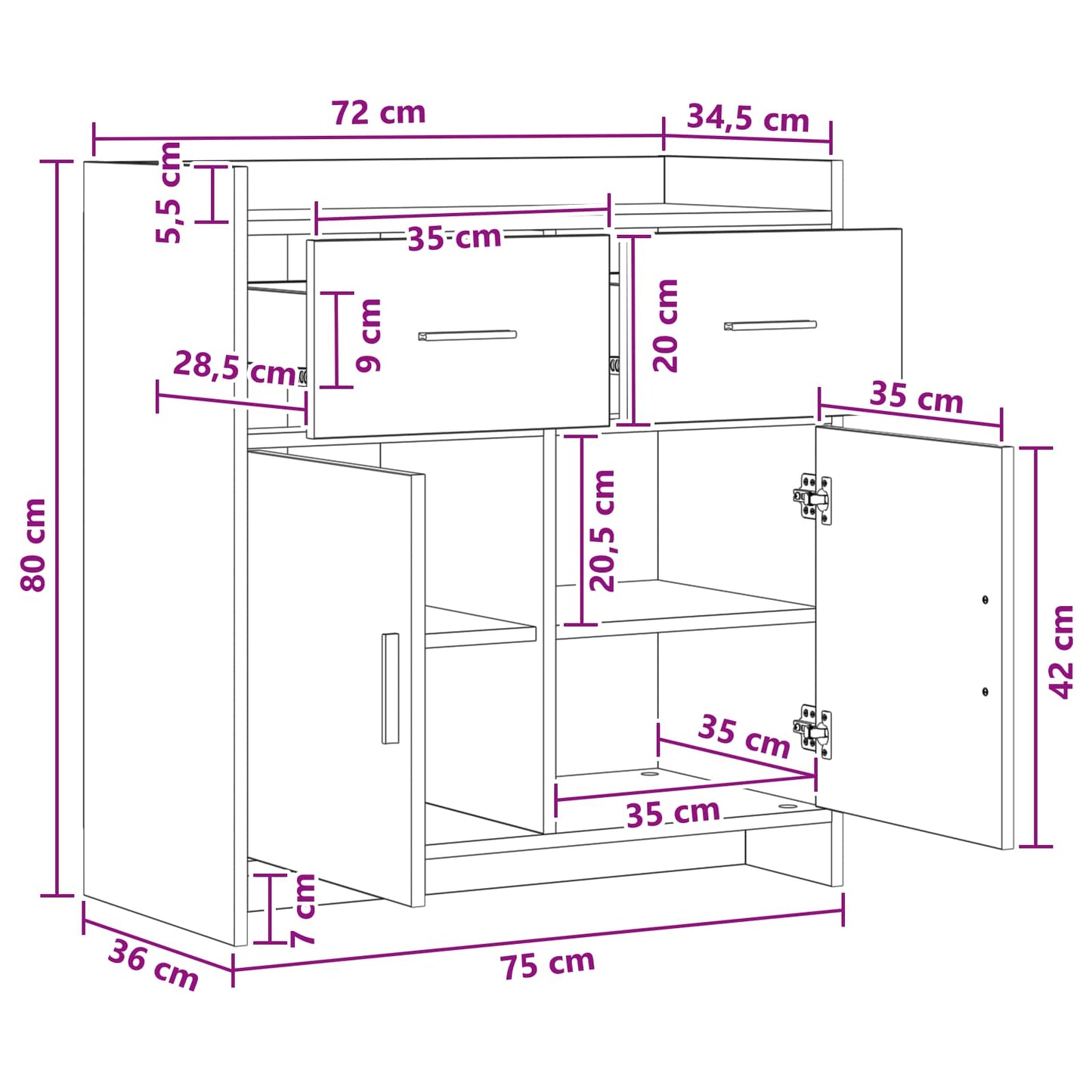 Sideboard Betongrau 75 x 36 x 80 cm Holzwerkstoff