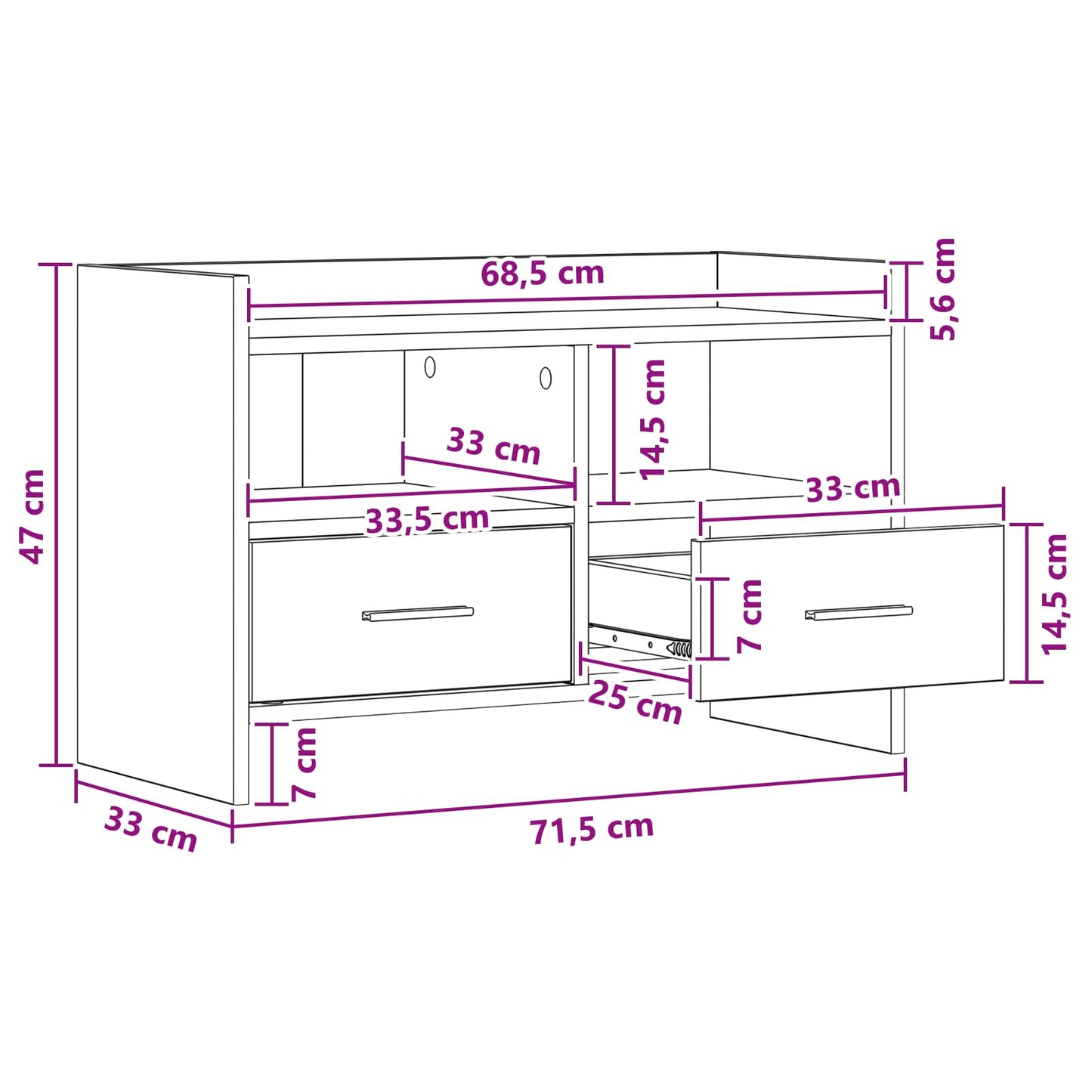 TV-Schränk 71,5 x 33 x 47 cm Betongrau Holzwerkstoff