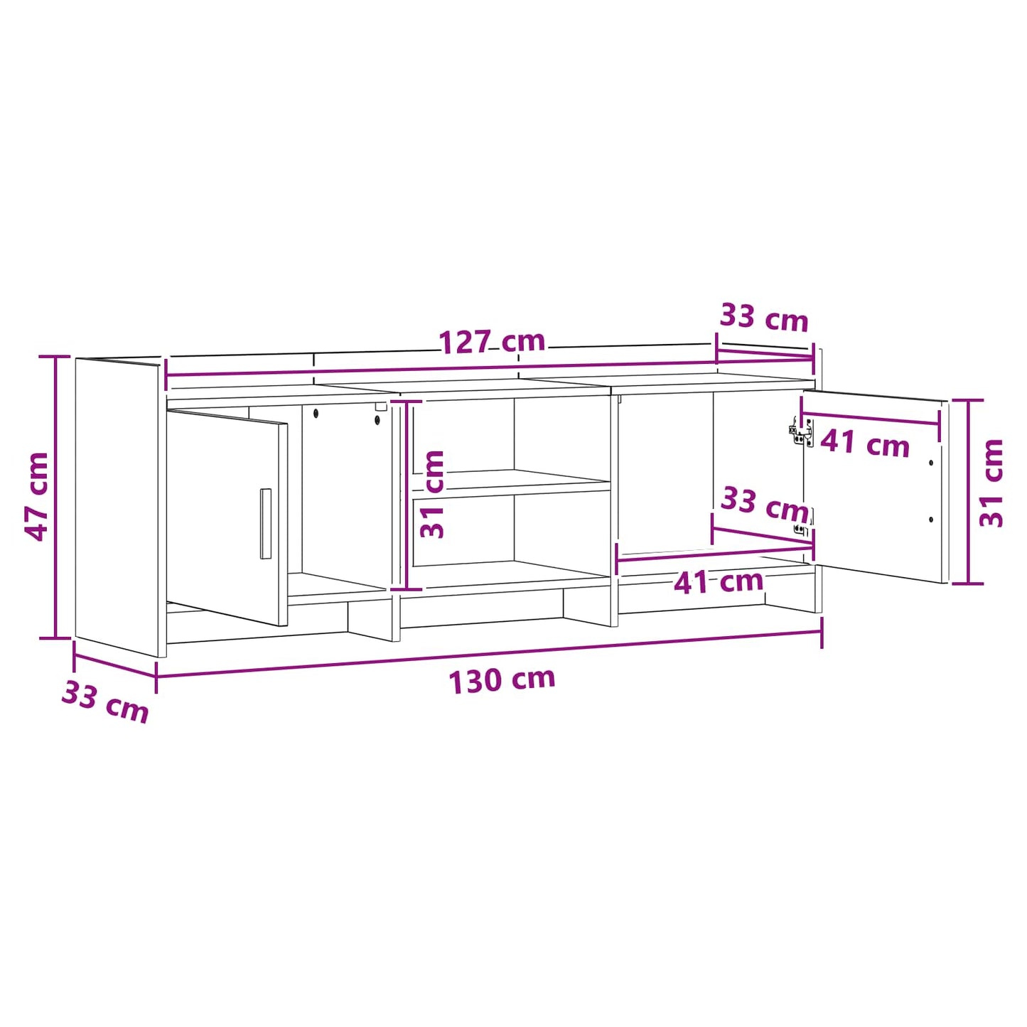TV-Schränk 130 x 33 x 47 cm Betongrau Holzwerkstoff