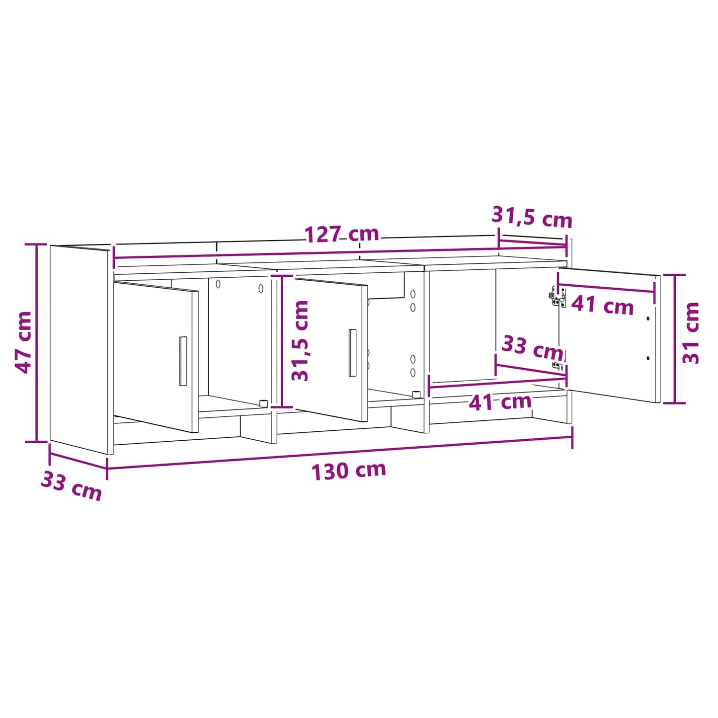 TV-Schränk 130 x 33 x 47 cm Betongrau Holzwerkstoff