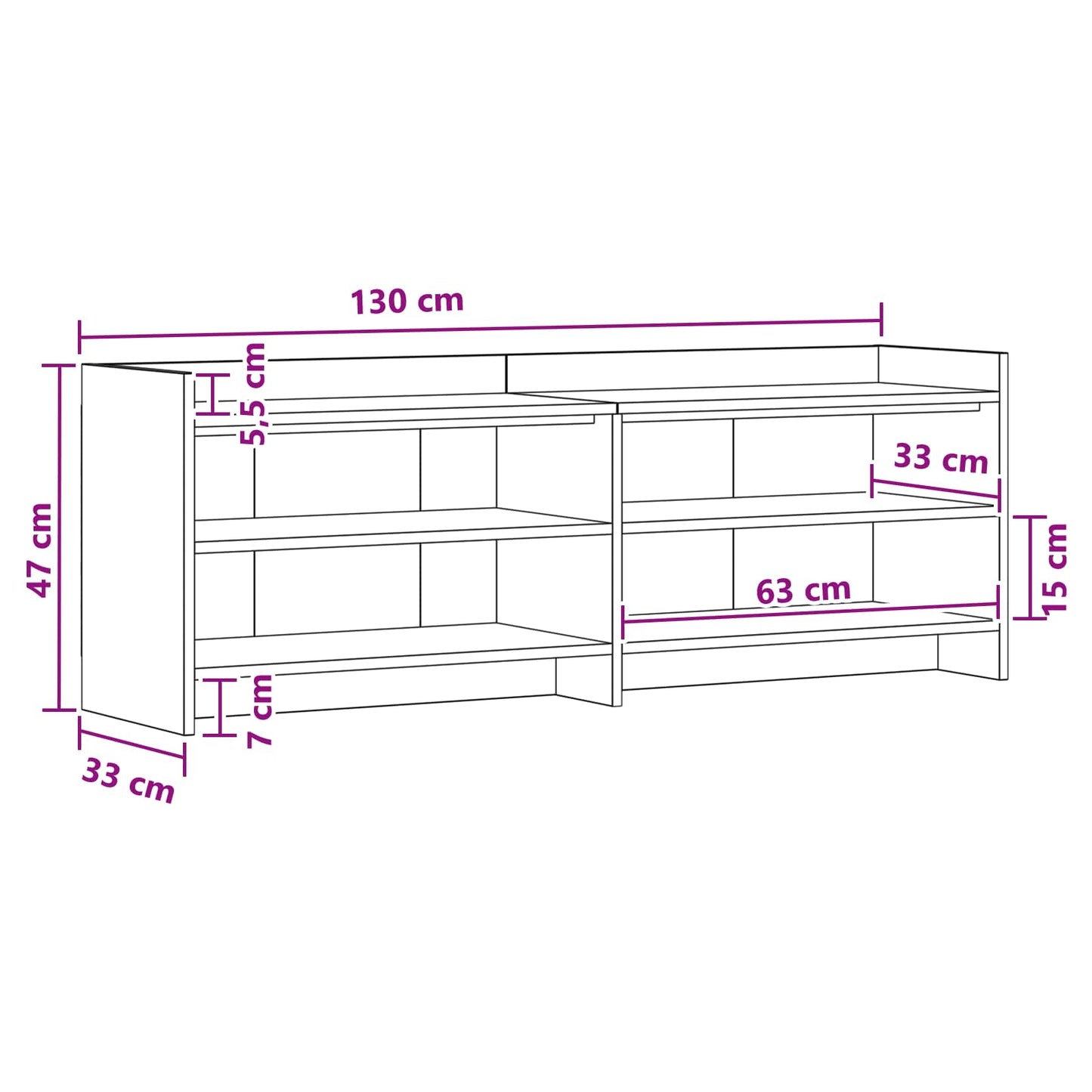 TV-Schränk 135 x 33 x 47 cm Schwarze Eiche Holzwerkstoff