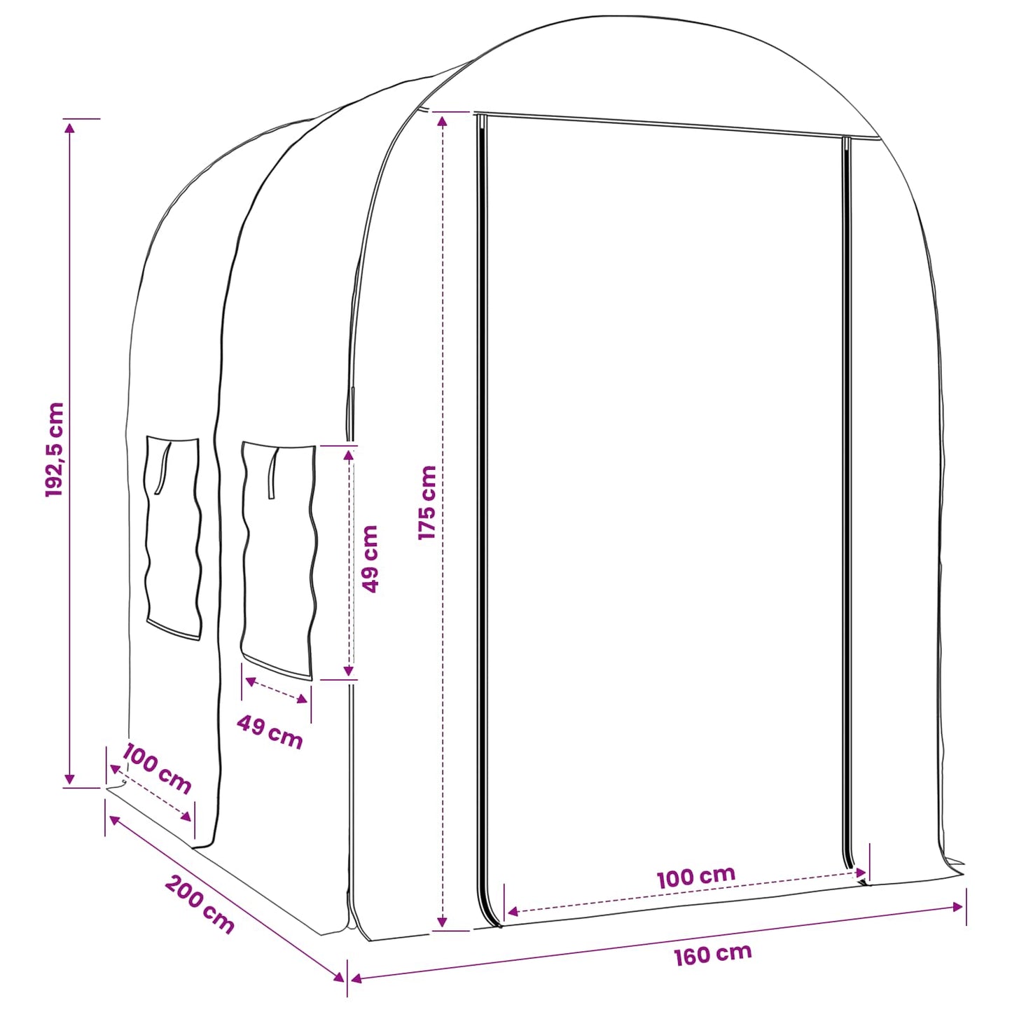 Gewächshaus mit Rahmen 160 x 200 x 192,5 cm PVC Transparent