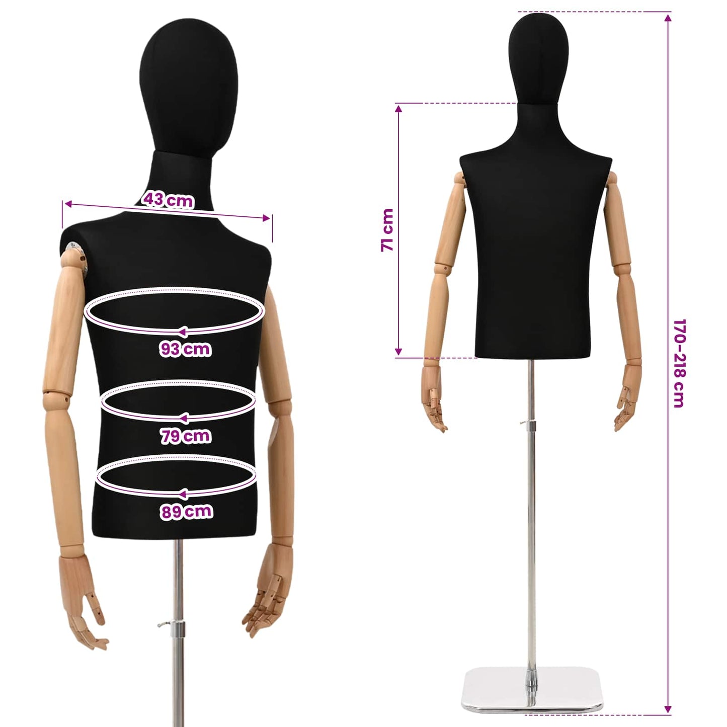 Verstellbarer Mannequin 170-218 cm mit Standfuß Männlich PP