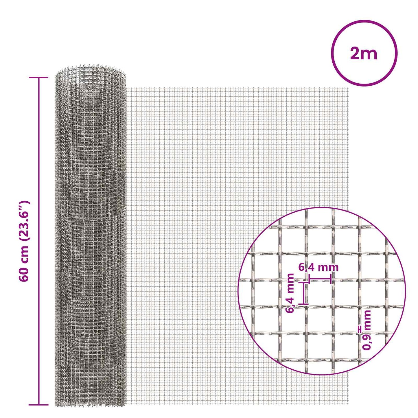 Mesh Bildschirm 60 x 200 cm 3 Mesh Edelstahl 201 Silber