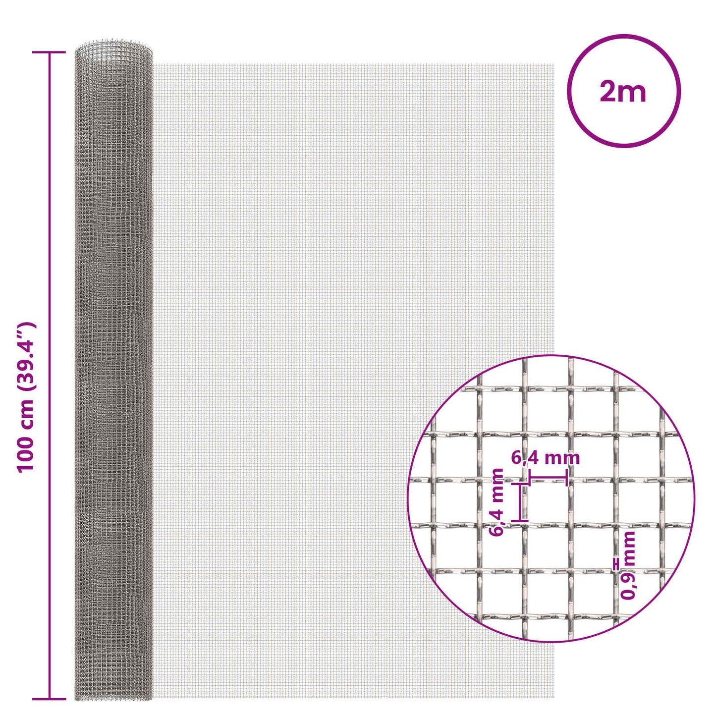 Mesh Bildschirm 100 x 200 cm 3 Mesh Edelstahl 201 Silber