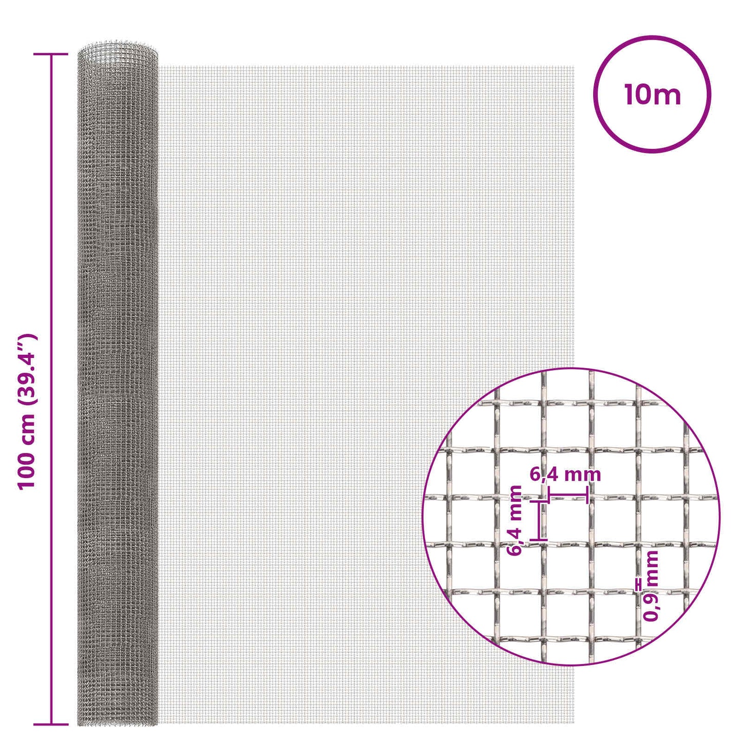 Mesh Bildschirm 100 x 1000 cm 3 Mesh Edelstahl 201 Silber