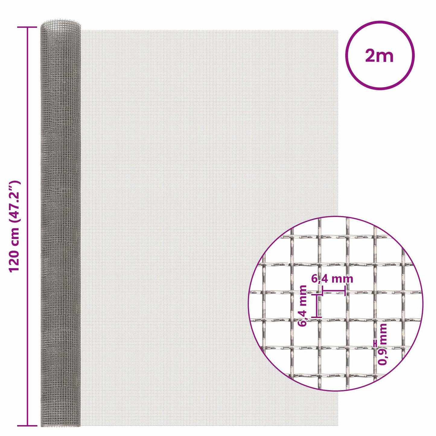 Mesh Bildschirm 120 x 200 cm 3 Mesh Edelstahl 201 Silber