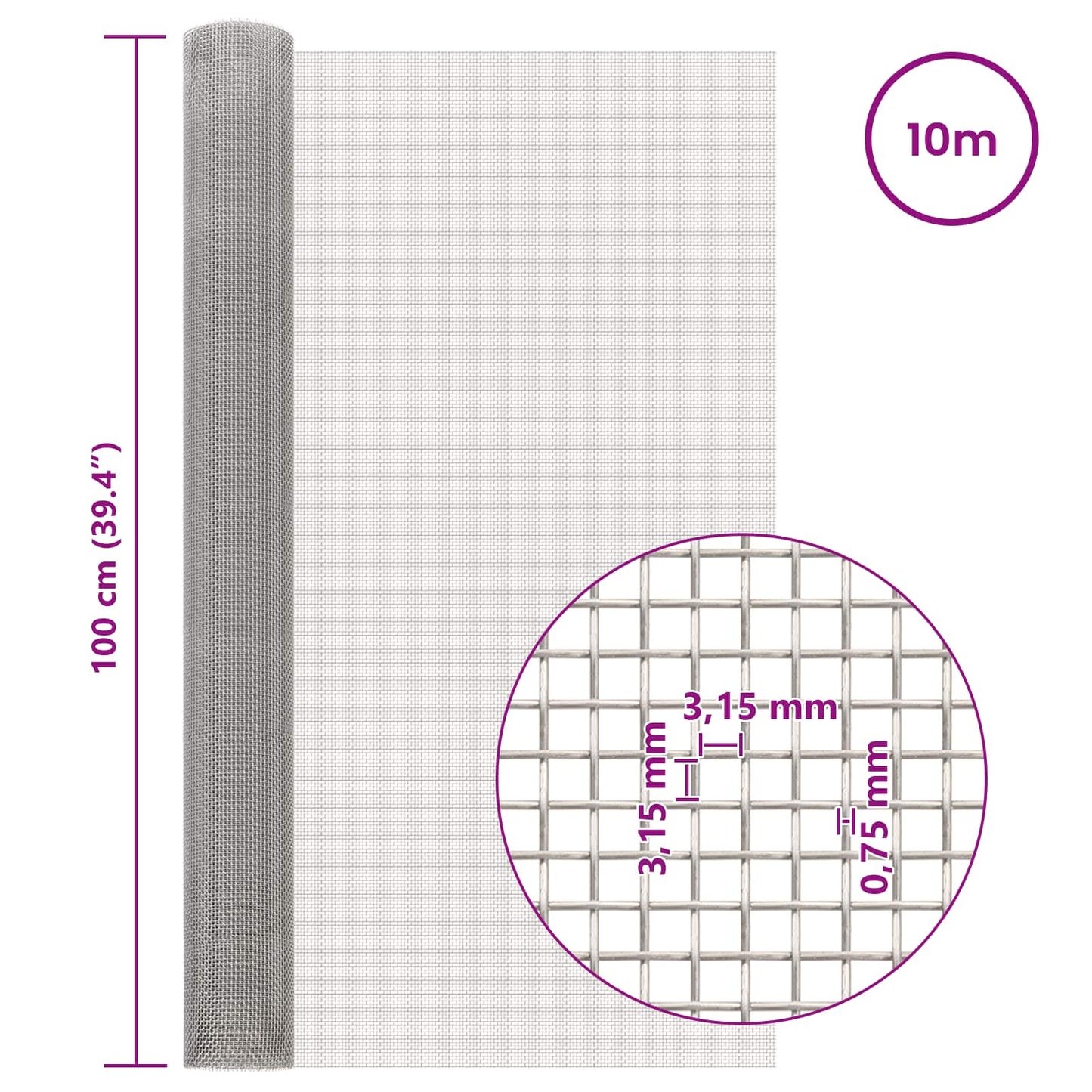 Mesh Bildschirm 100 x 1000 cm 6 Mesh Edelstahl 201 Silber