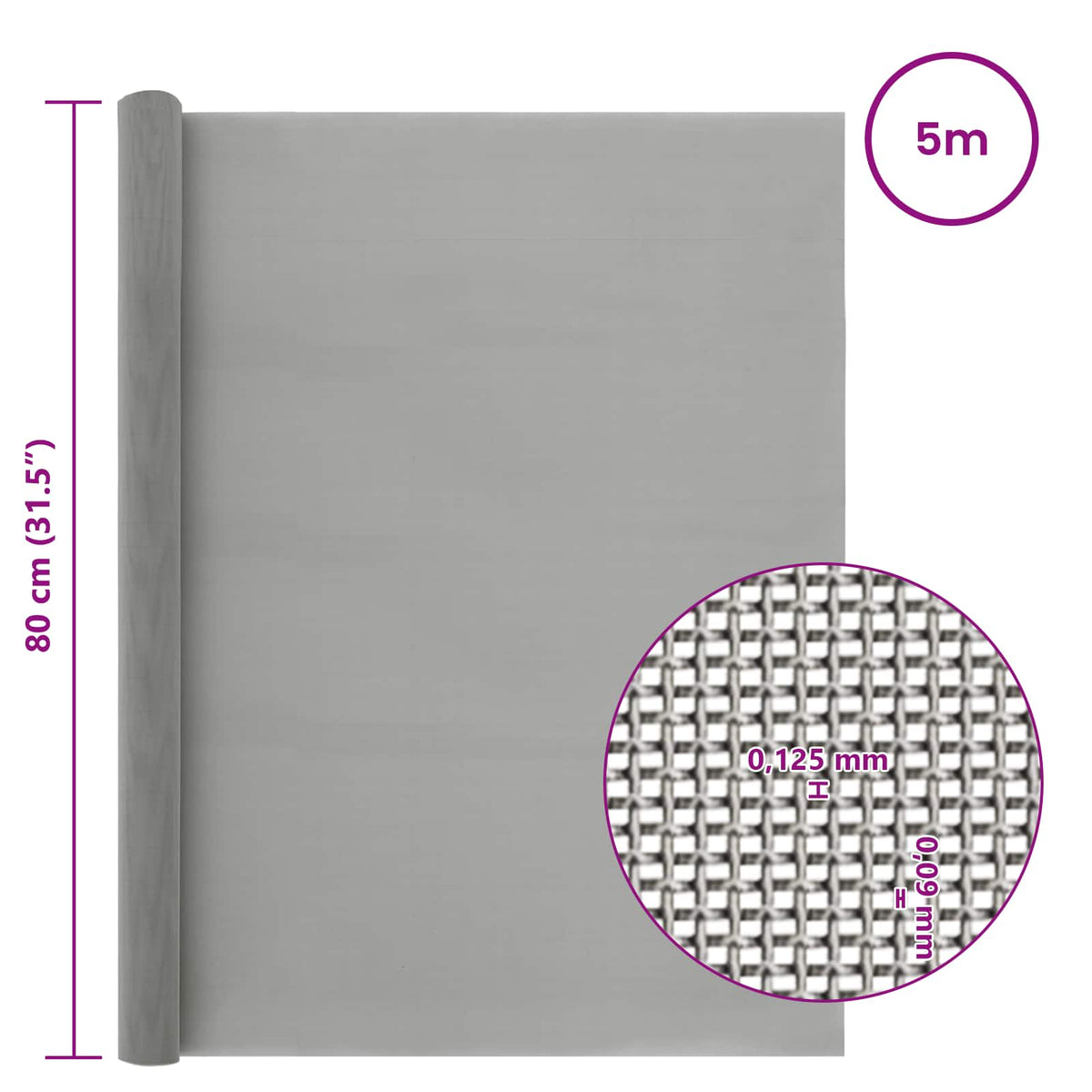 Mesh Bildschirm 80 x 500 cm 120 Mesh Edelstahl 201 Silber