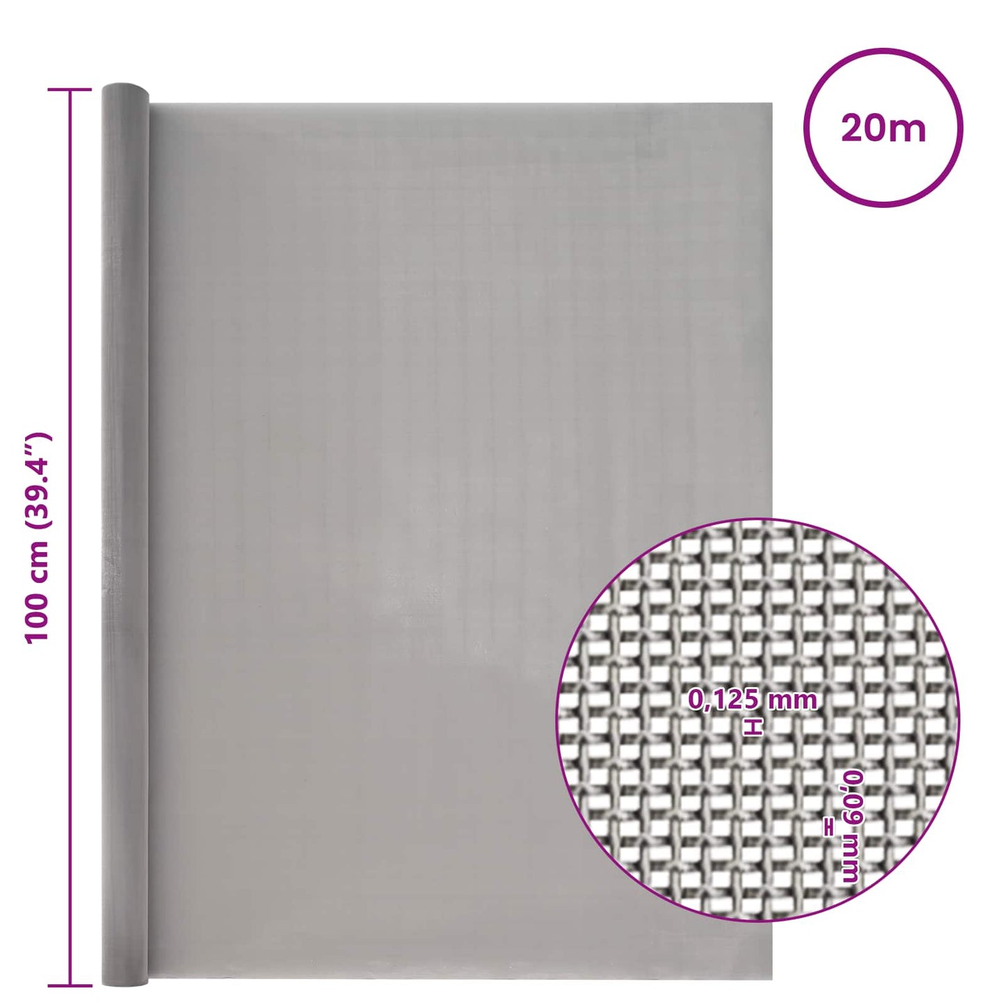 Mesh Bildschirm 100 x 2000 cm 120 Mesh Edelstahl 201 Silber