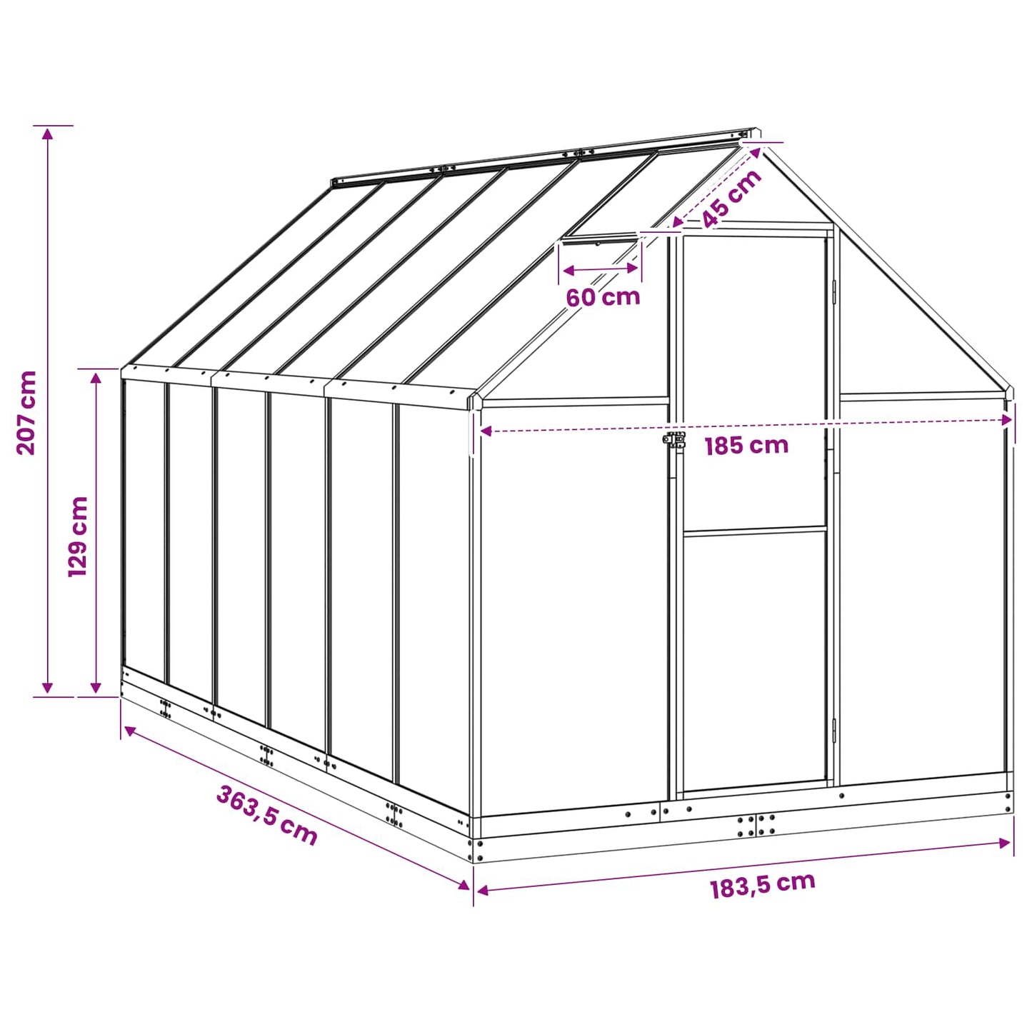 Garten Gewächshaus mit Tür Anthrazit 183,5 x 363,5 x 207 cm