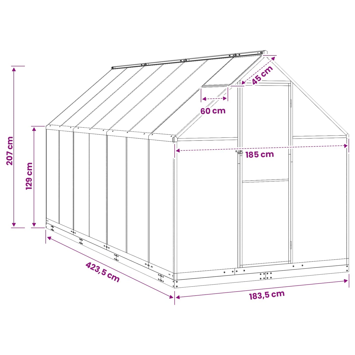 Garten Gewächshaus mit Tür Anthrazit 183,5 x 423,5 x 207 cm