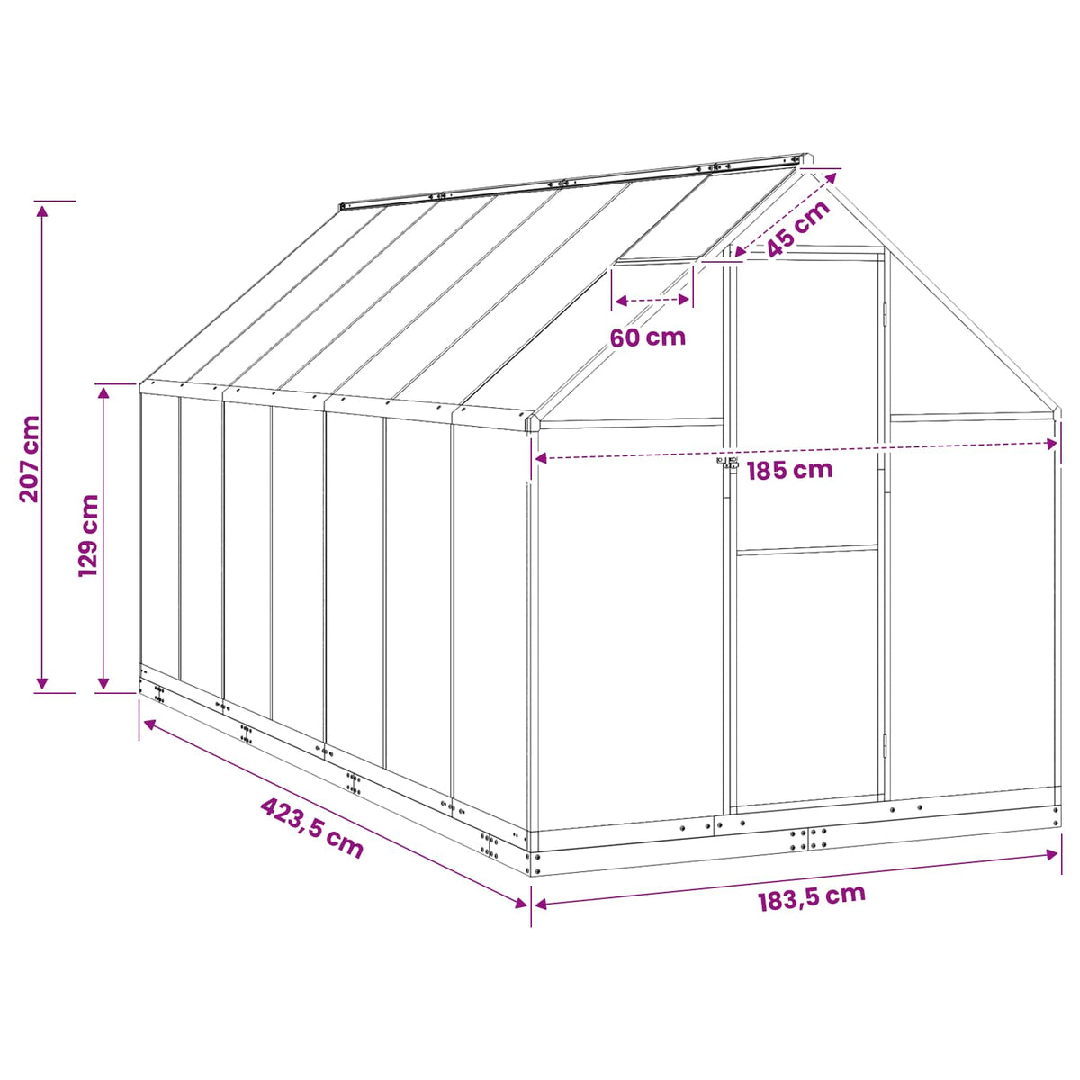 Garten Gewächshaus 185 x 423,5 x 207 cm