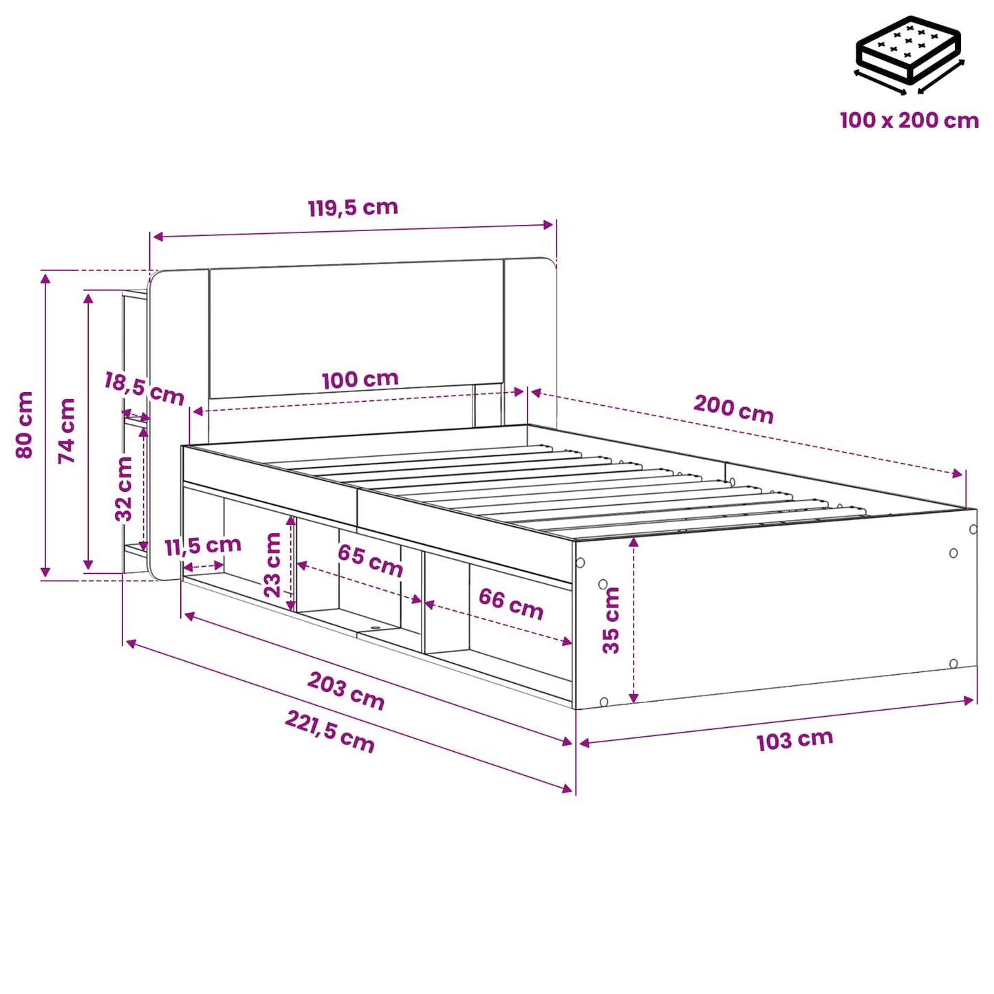 Bettgestell mit Stauraum Artisan-Eiche 100 x 200 cm