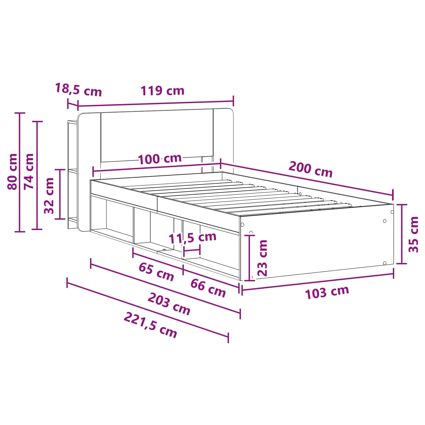 Bettgestell mit Stauraum Altholz 100 x 200 cm Holzwerkstoff