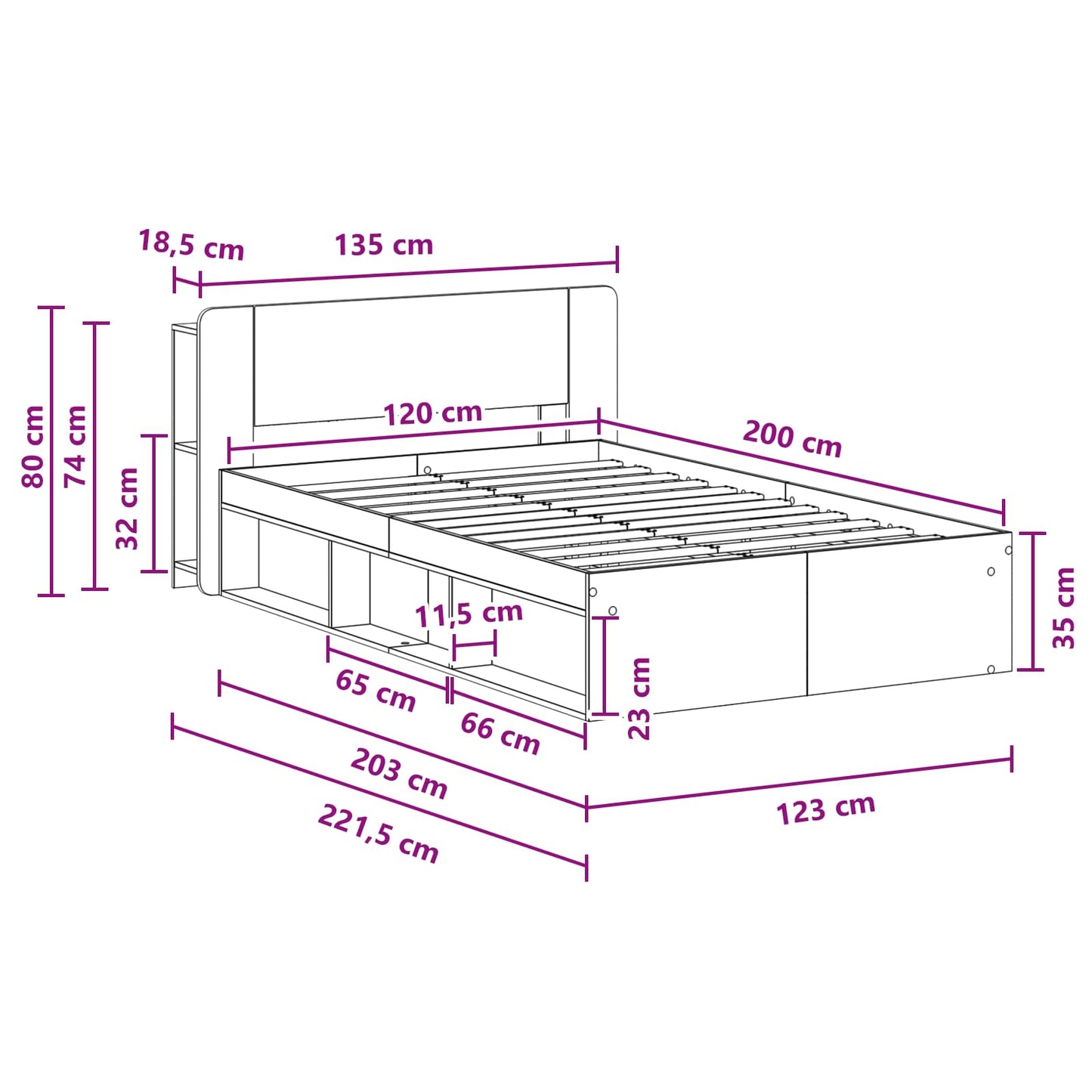 Bettgestell mit Stauraum Artisan-Eiche 120 x 200 cm