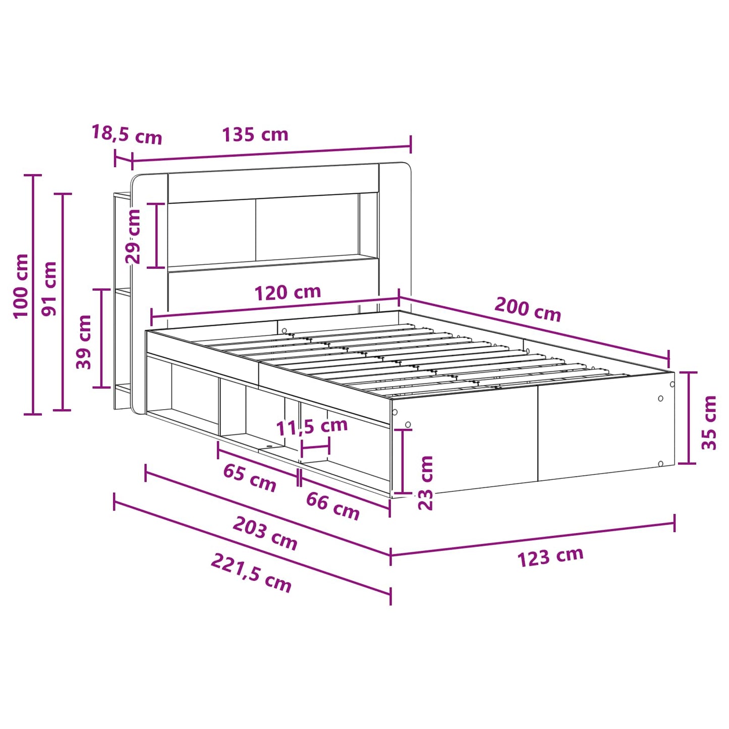 Bettgestell mit Stauraum Artisan-Eiche 120 x 200 cm