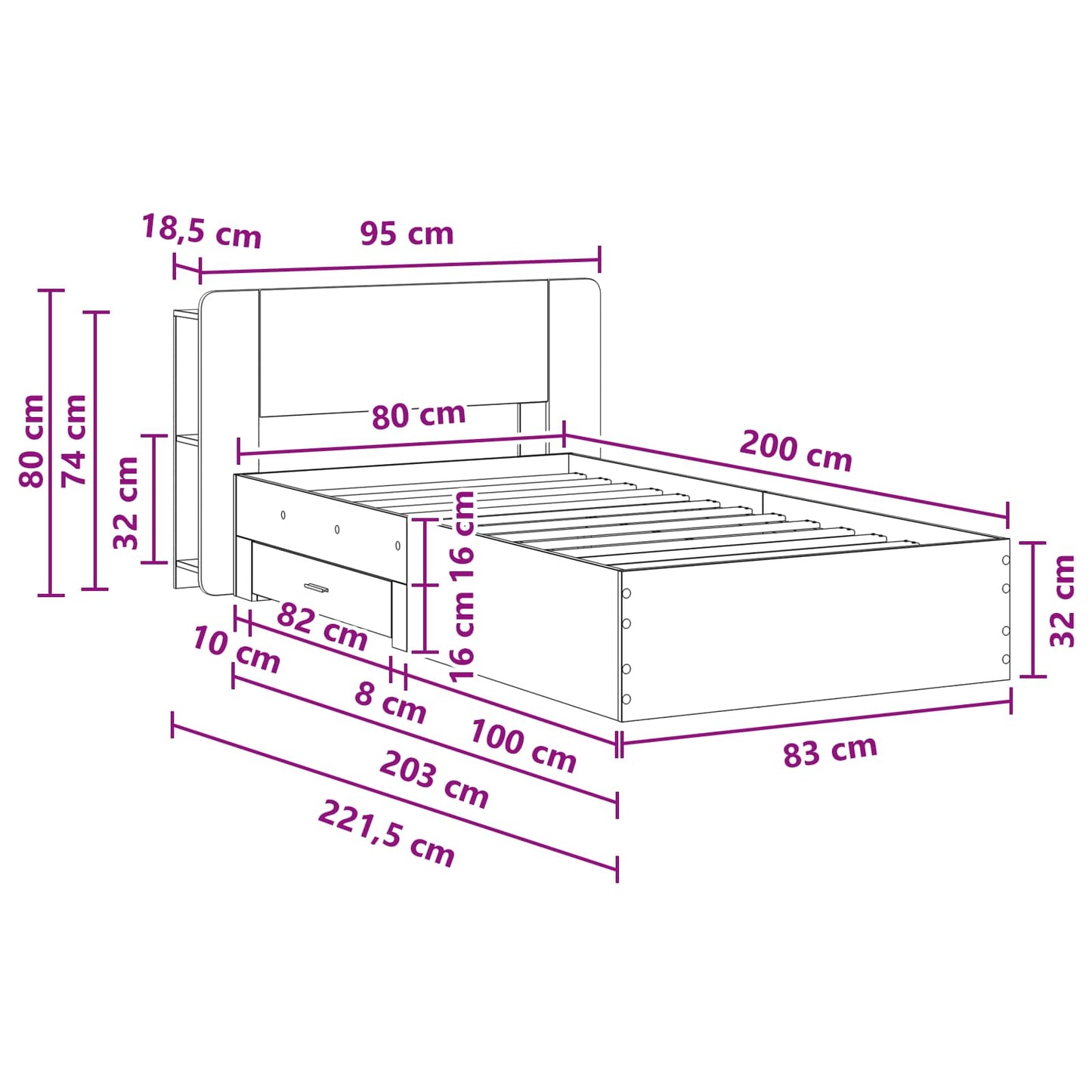 Bettgestell mit Stauraum Sonoma-Eiche 80 x 200 cm Holzwerkstoff