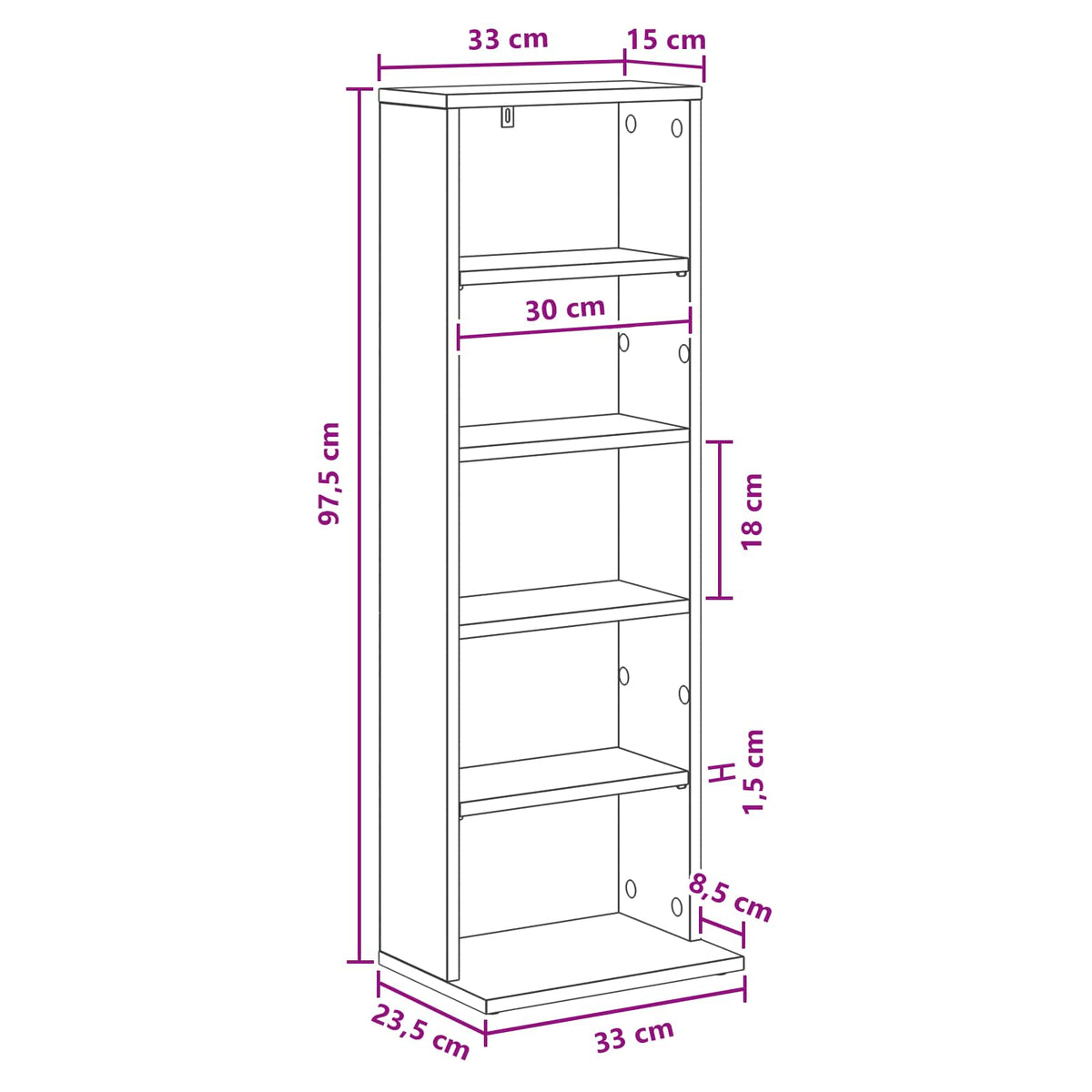CD Regal Weiß 33 x 23,5 x 97,5 cm Holzwerkstoff