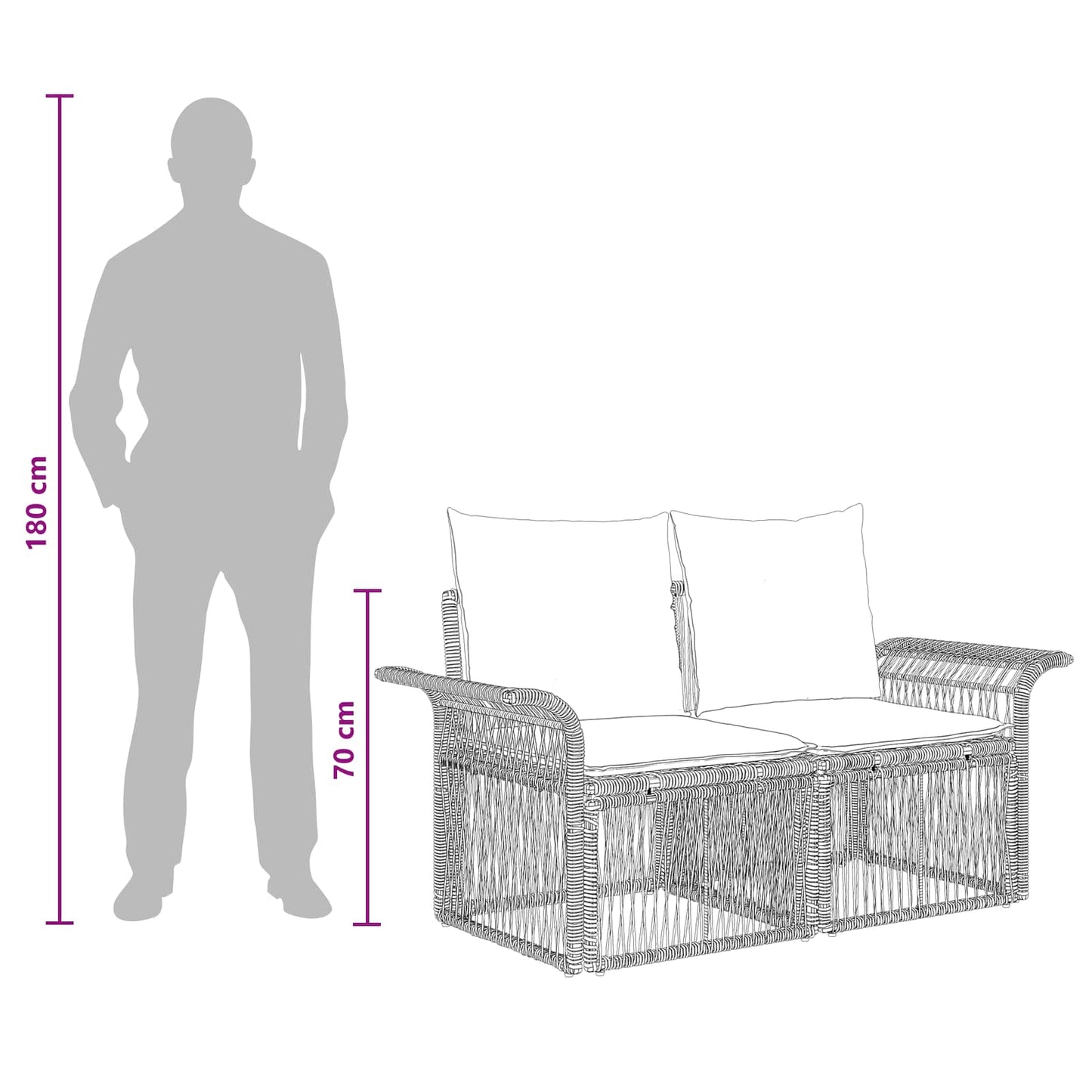 Gartensofa-set 9 stk. Grau Poly-Rattan
