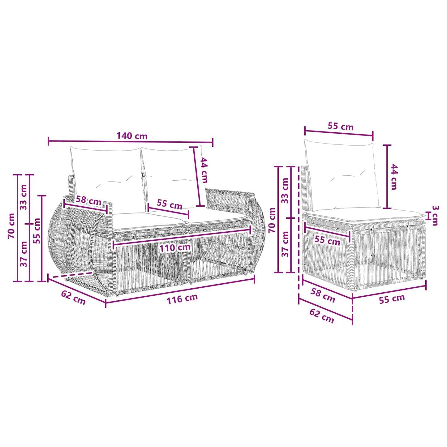 Gartensofa-set 5 stk. Grau und Dunkelgrau Poly-Rattan