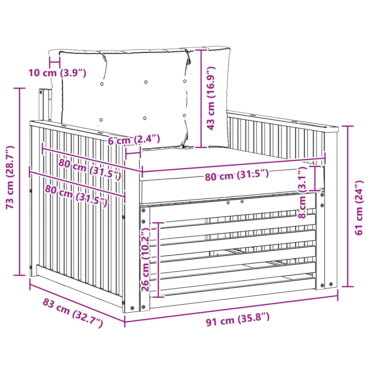 Outdoor-Sofa Massives Akazienholz und Polyester