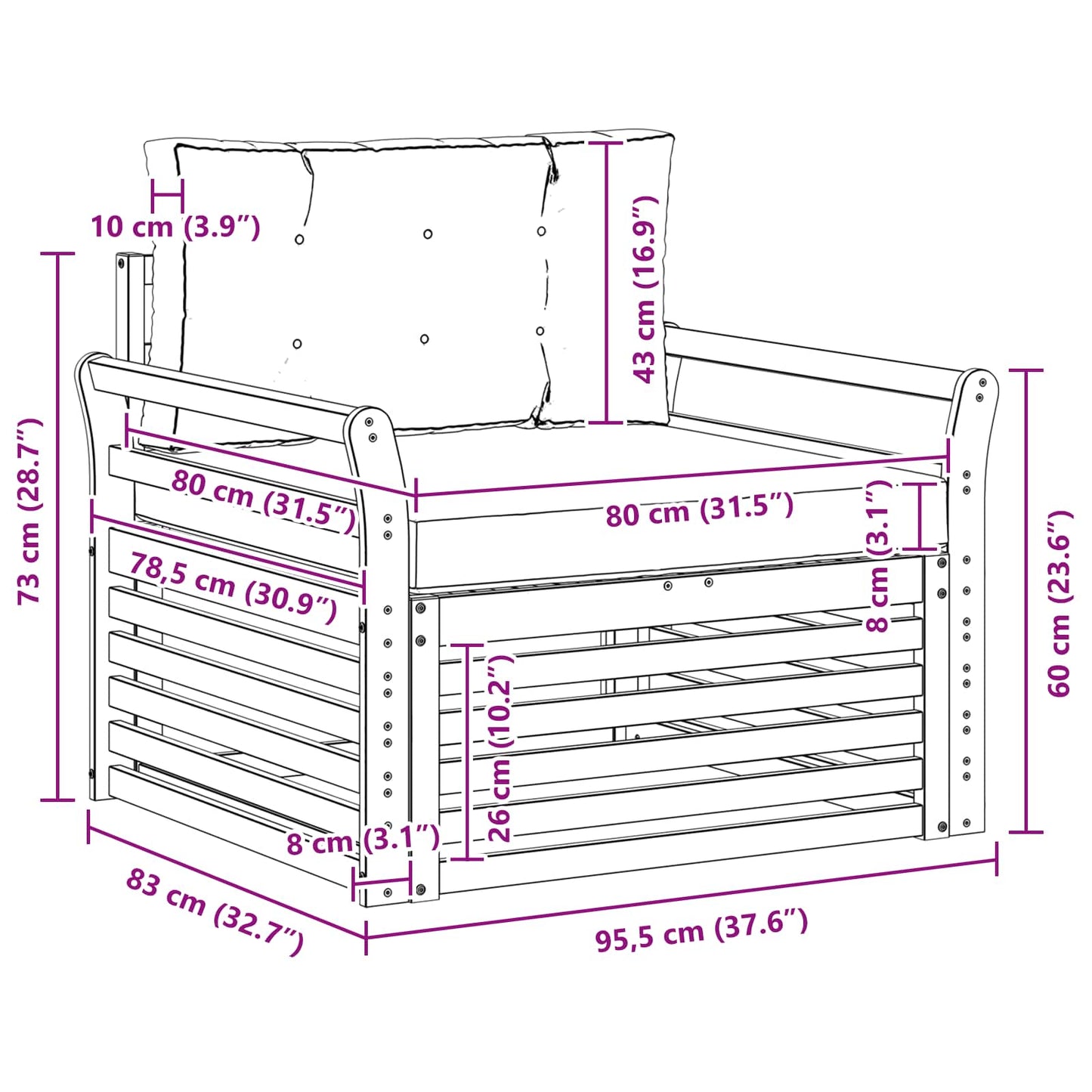 Outdoor-Sofa Massives Akazienholz und Polyester