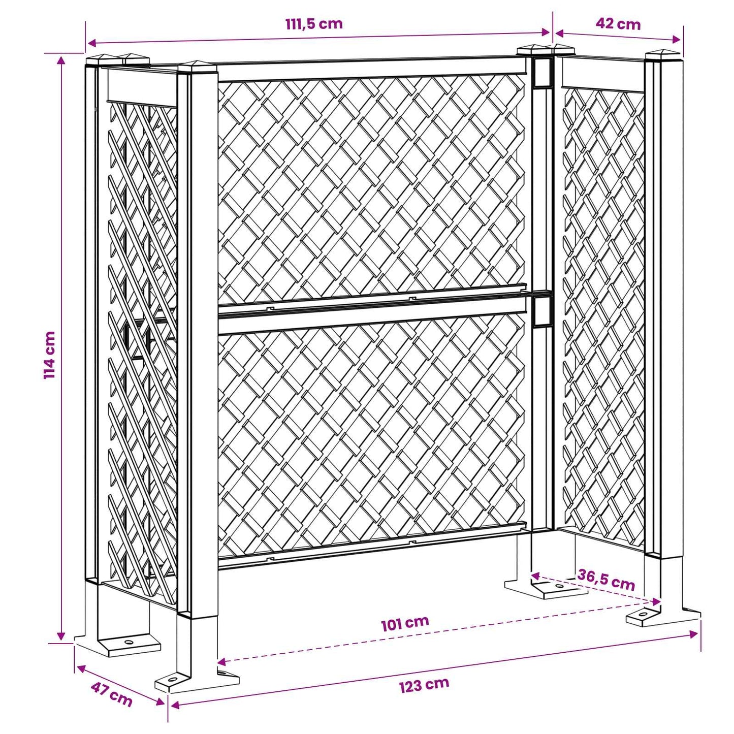Mülltonnengitter Anthrazit 123 x 47 x 114 cm PP