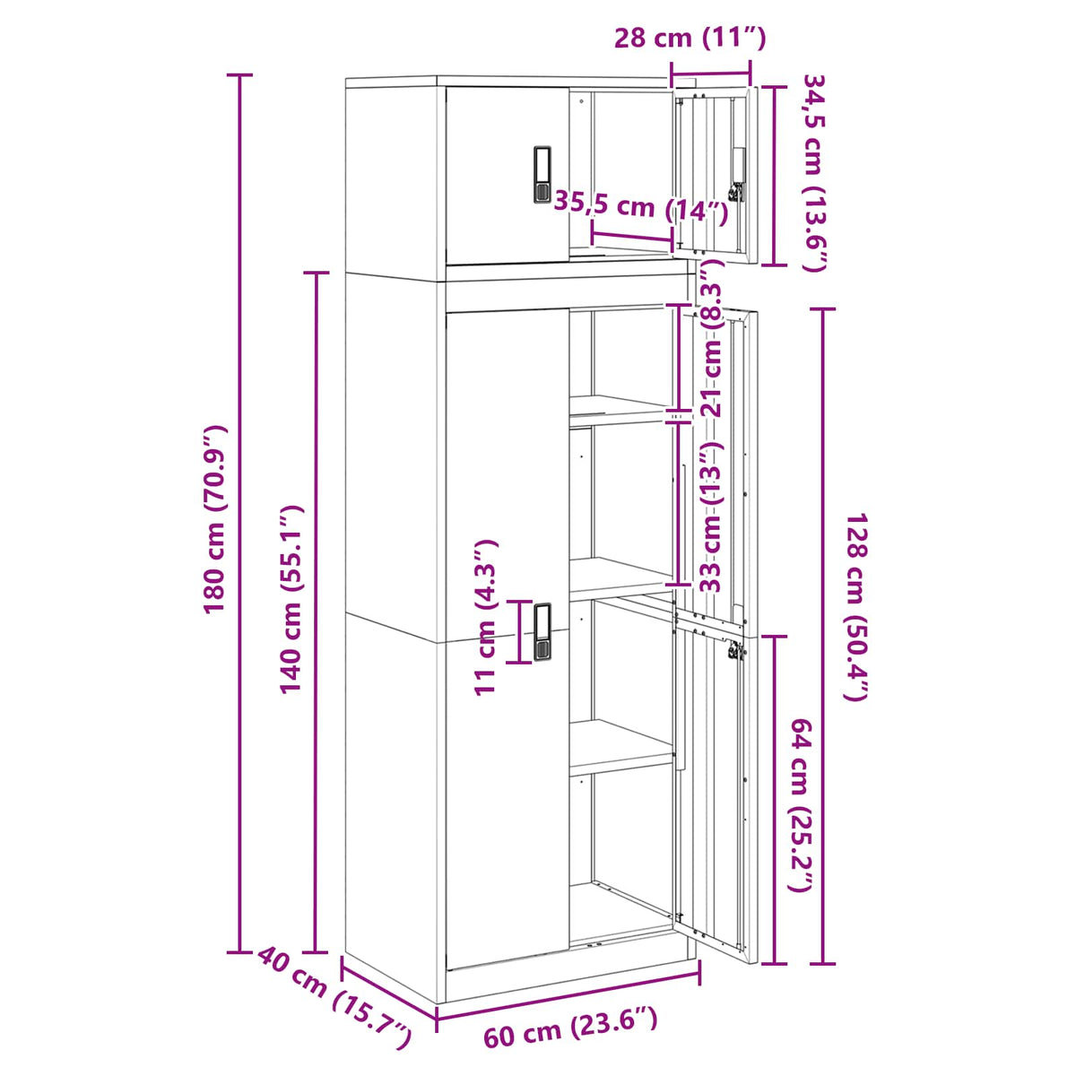 Aufbewahrungsschrank 2 stk. Anthrazit 60 x 40 x 180 cm Stahl