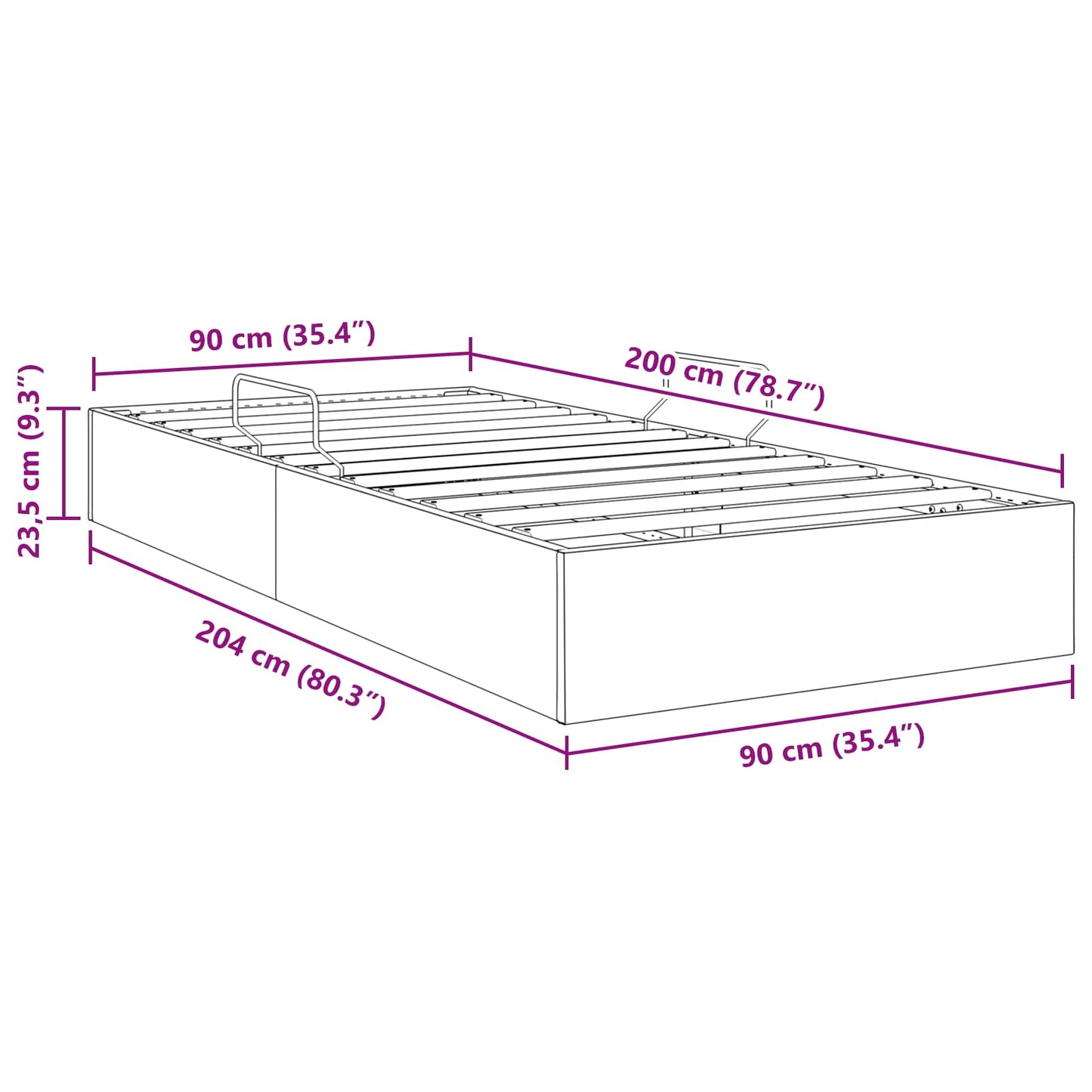 Ottoman Bettgestell mit Speicher Dunkelgrau 90 x 200 cm Samt