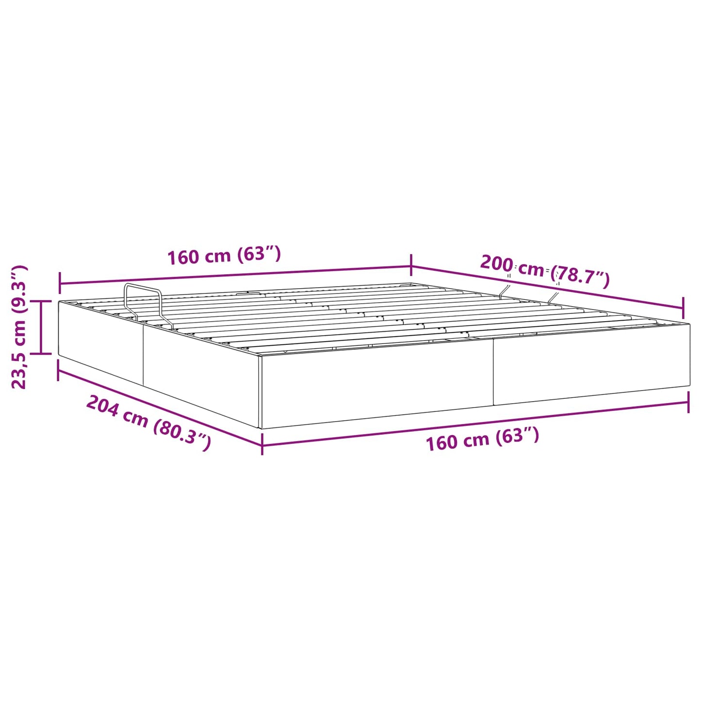 Ottoman Bettgestell mit Speicher Dunkelgrau 160 x 200 cm Samt