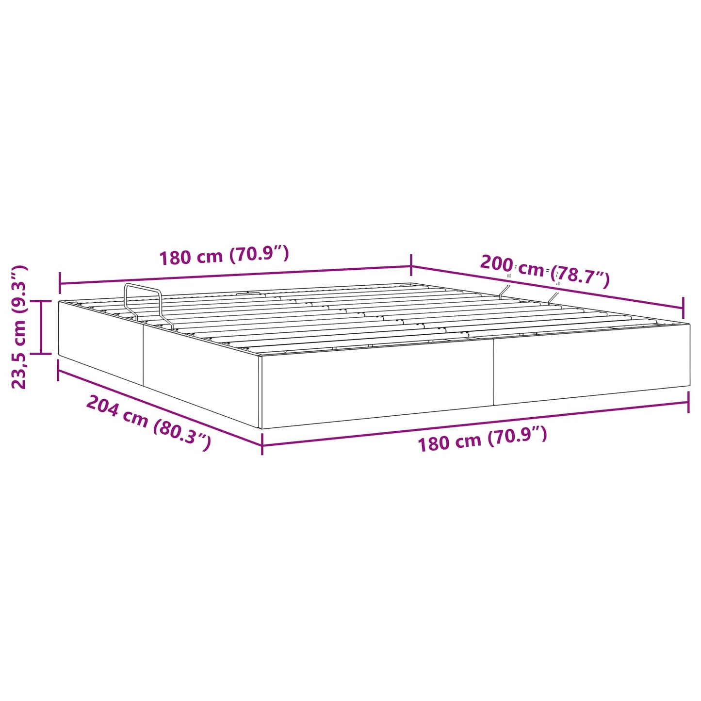 Ottoman Bettgestell mit Speicher Hellgrau 180 x 200 cm Samt