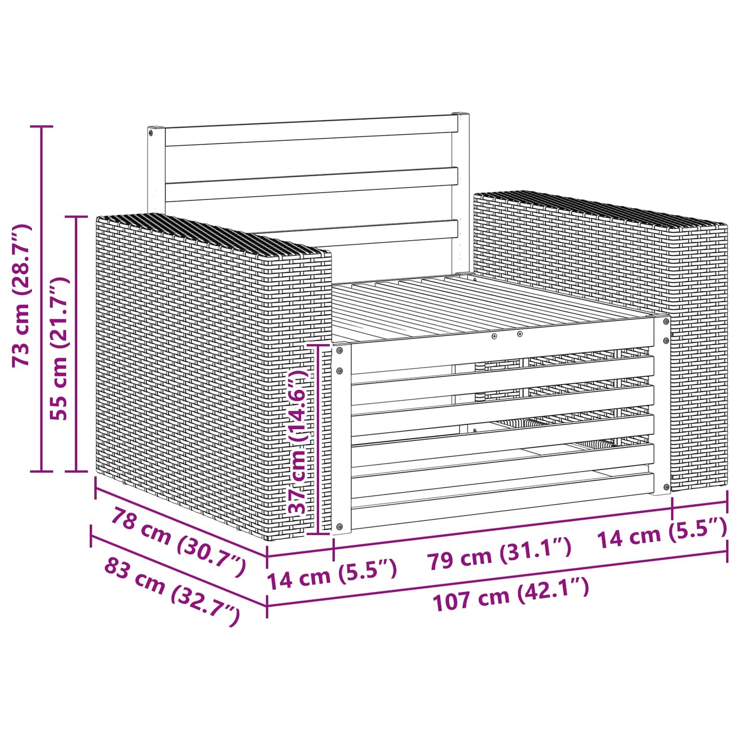 Outdoor Mittelsofa Natur