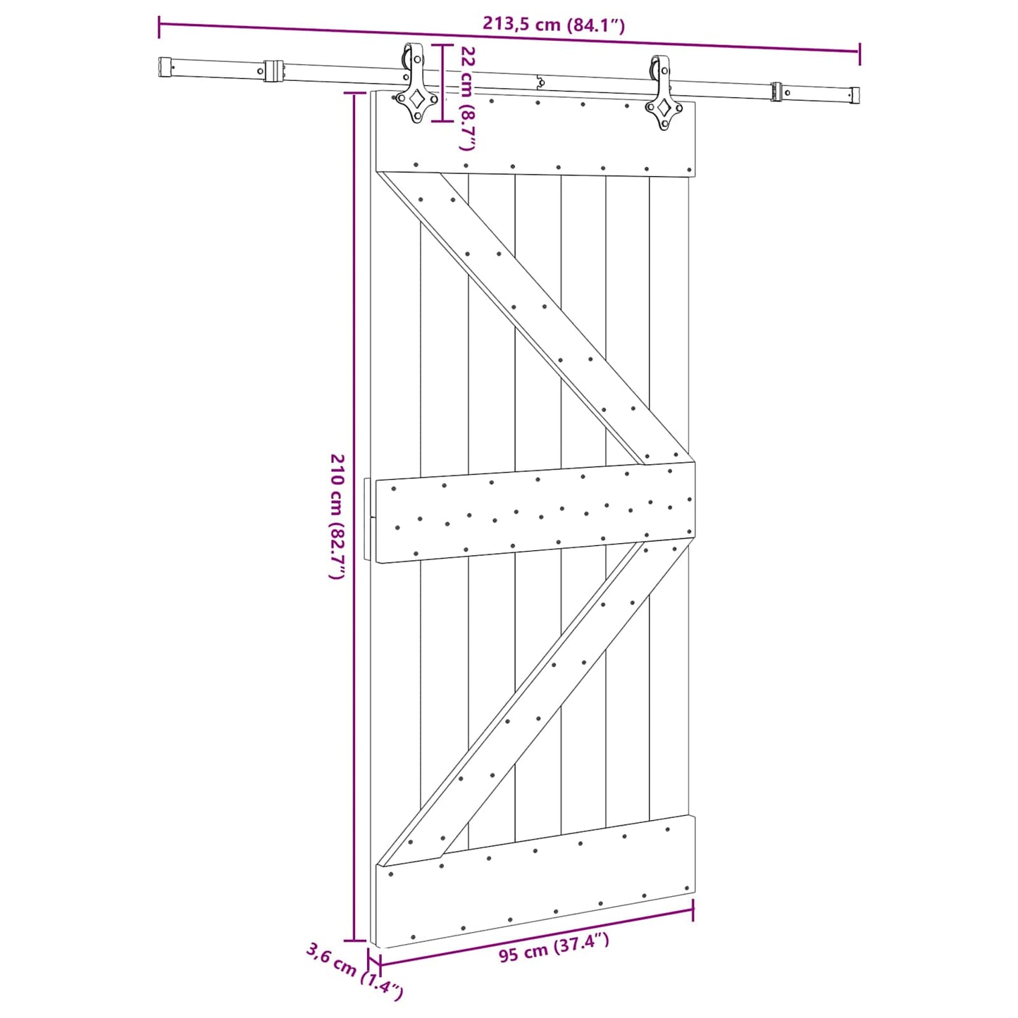 Schiebetür NARVIK Natürlich und Schwarz 95 x 210 cm (213,5 cm)