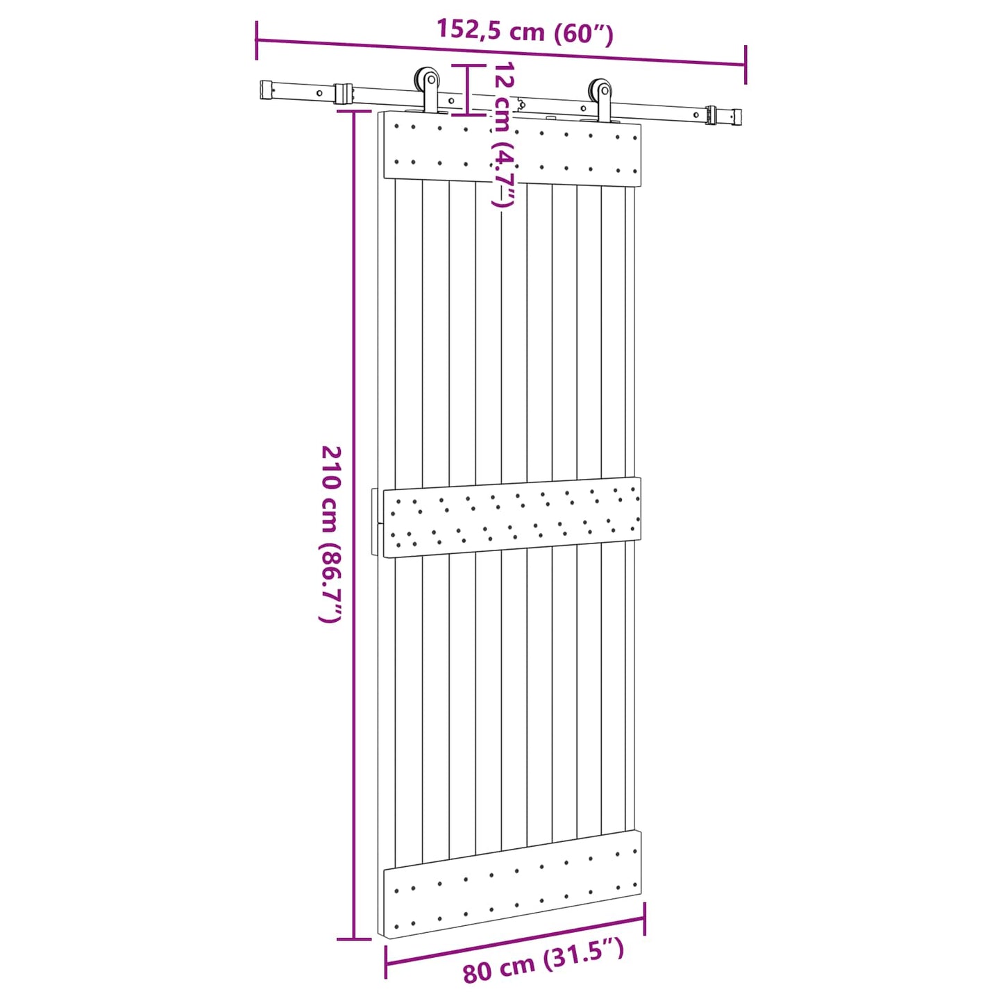 Schiebetür NARVIK Natürlich und Schwarz 80 x 210 cm (152,5 cm)