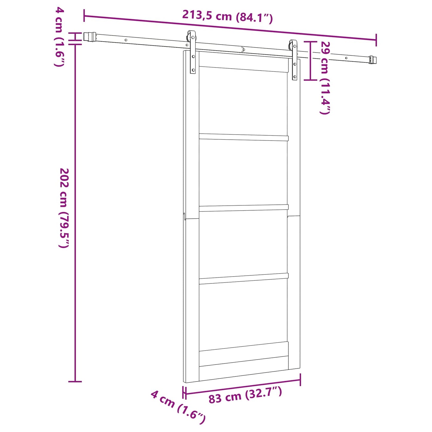Schiebetür Weiß 83 x 202 cm Massives Kiefernholz