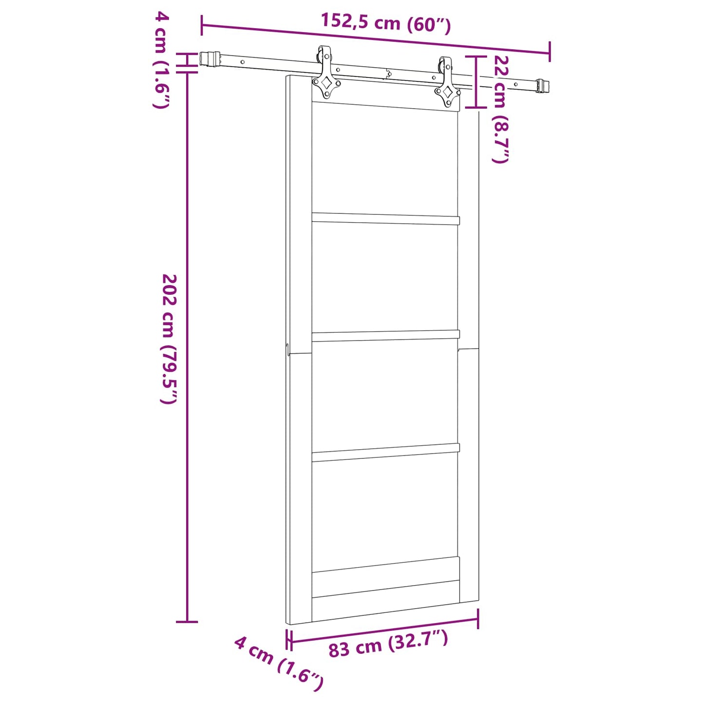Schiebetür ORKDAL Weiß 83 x 202 cm Massives Kiefernholz
