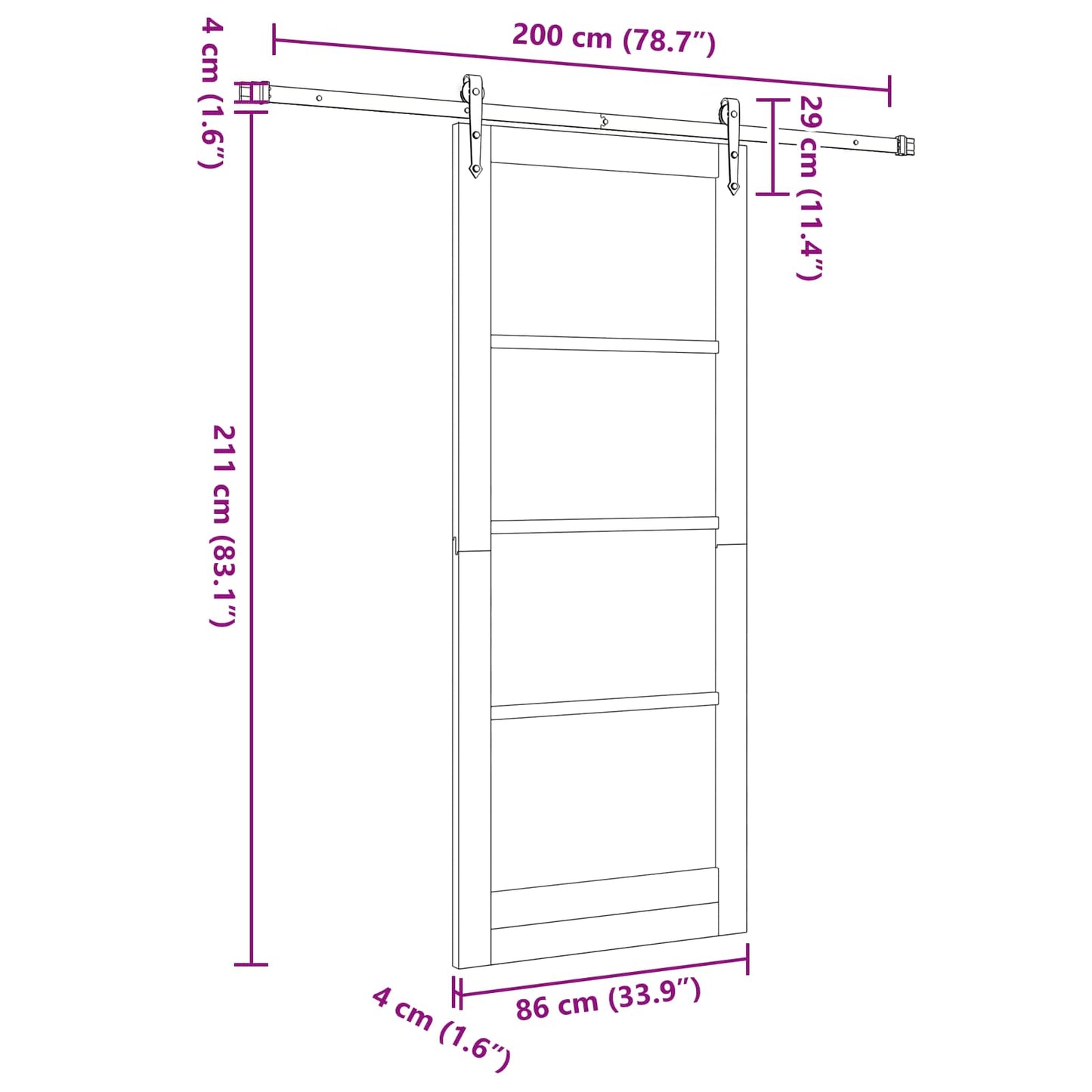 Schiebetür ORKDAL Natürlich und Schwarz 86 x 211 cm