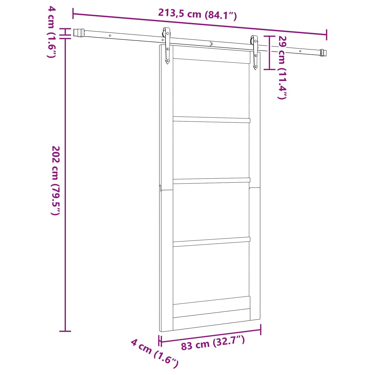 Schiebetür ORKDAL Weiß 83 x 202 cm Massives Kiefernholz