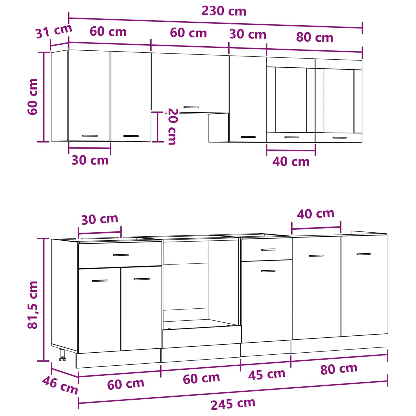Kücheneinheit Lyon 8 stk. Holzwerkstoff